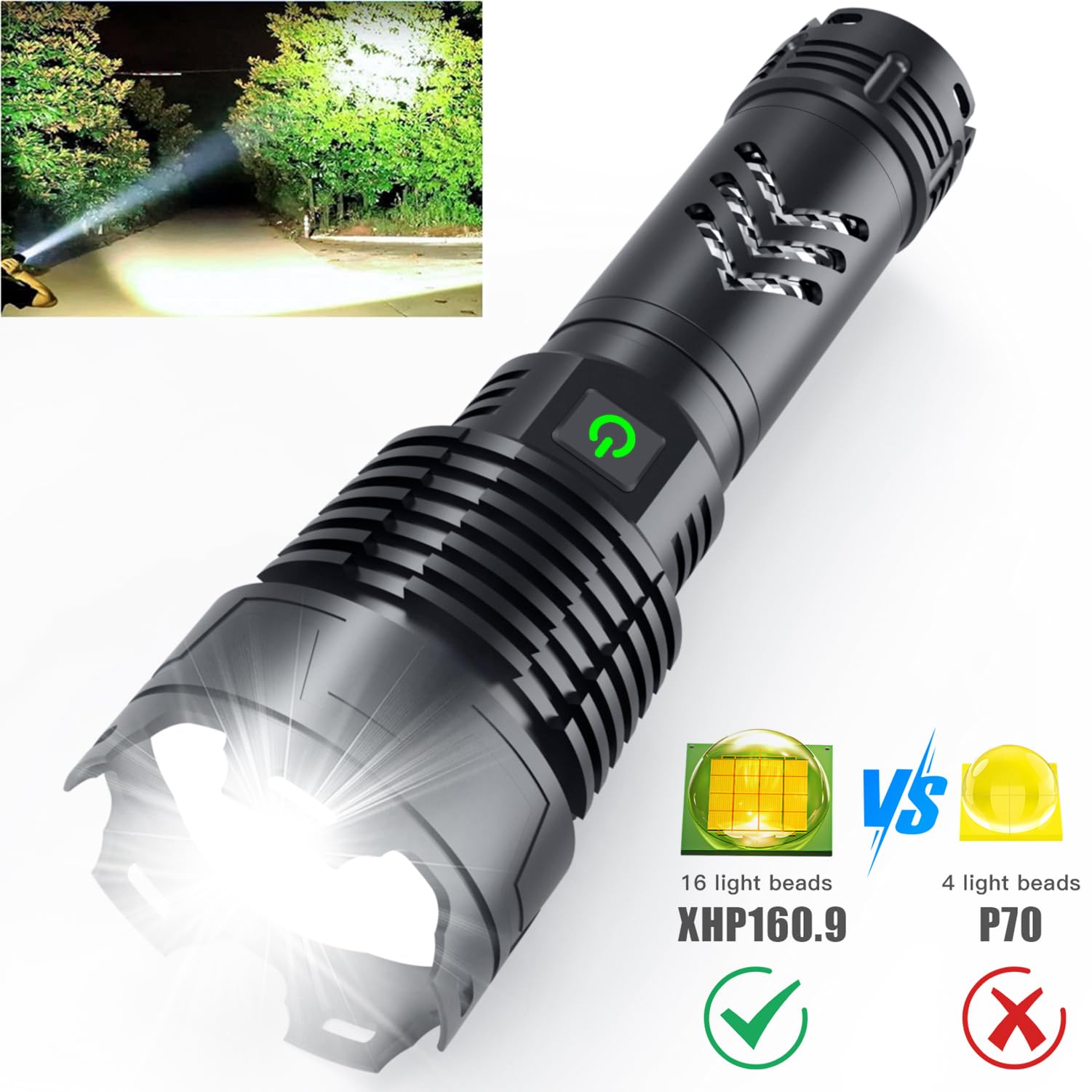 Alifa Rechargeable Flashlights 1500000High Lumens, Led Powerful Super Bright Flashlight, 5 Mode Zoomable Utility Flashlights Waterproof, Output Funtion & 24H Long Life For Emergencies Camping.