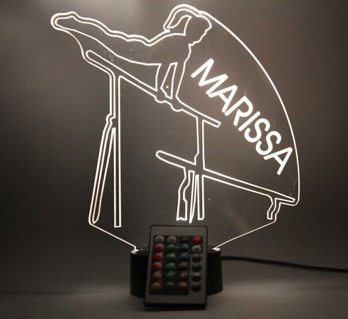 Mirror Mania Gymnast On Bars Night Light Up Lamp Led Personalized Name Engraved Gymnastics Athlete Gymnasts Tumbler Desk Table Lamp, Custom Design Feature - It'S Wow, With Remote, 16 Color Options, Great