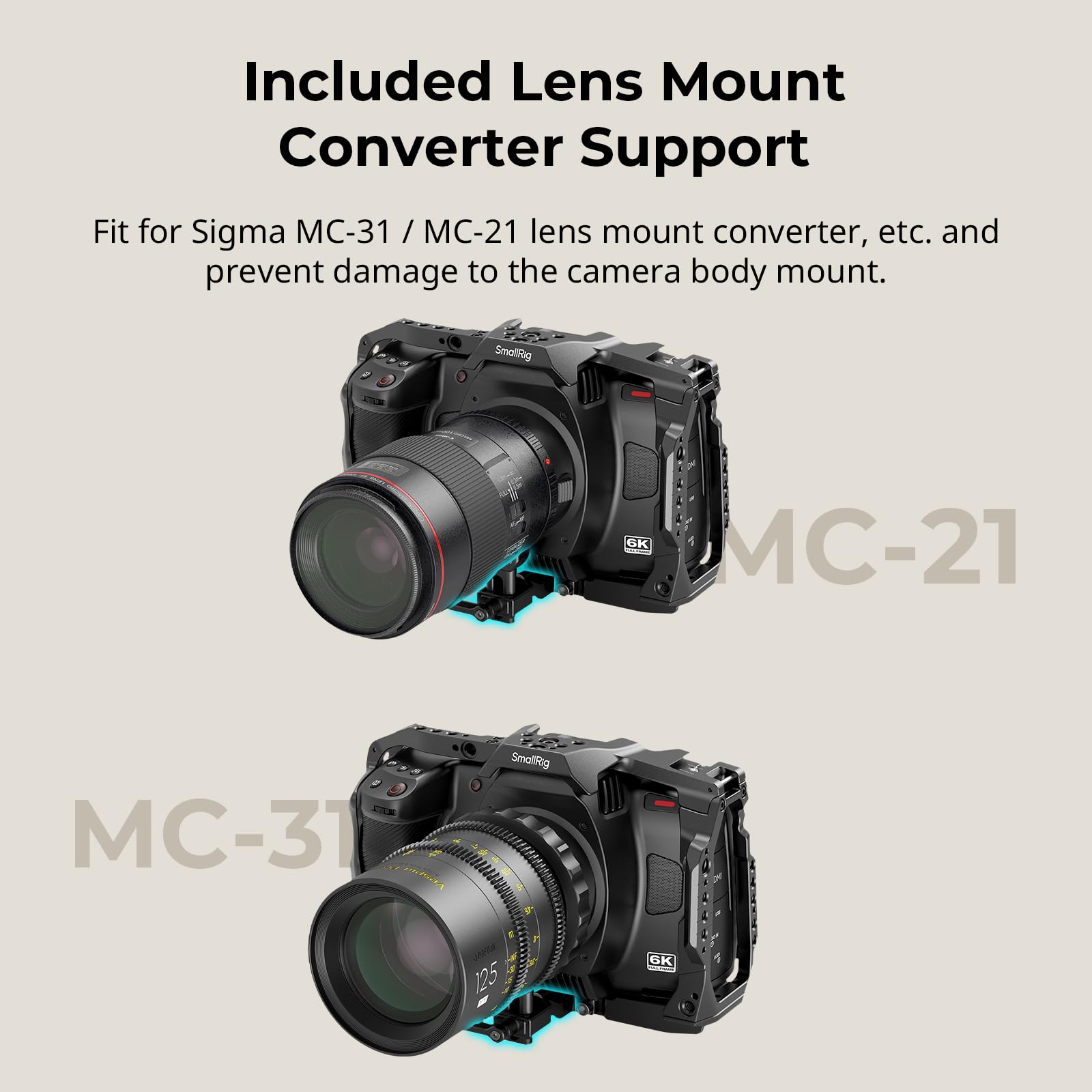 Smallrig Cage For Blackmagic Design Cinema 6K, Only For Bmcc 6K, Full/Half Cage Included Lens Mount Converter Support, Anti-Deflection, Anti-Scratch, Full Access Design - 4785