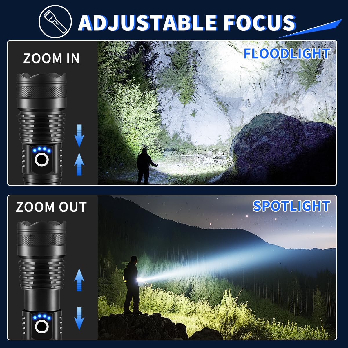 Uuyee 3Pack Rechargeable Flashlights High Lumens, 990000Lm Super Bright Flashlight, 5Modes Led Flashlight Rechargeable, Adjustable Tactical Flashlights High Powered, Flash Lights For Emergency Camping Home