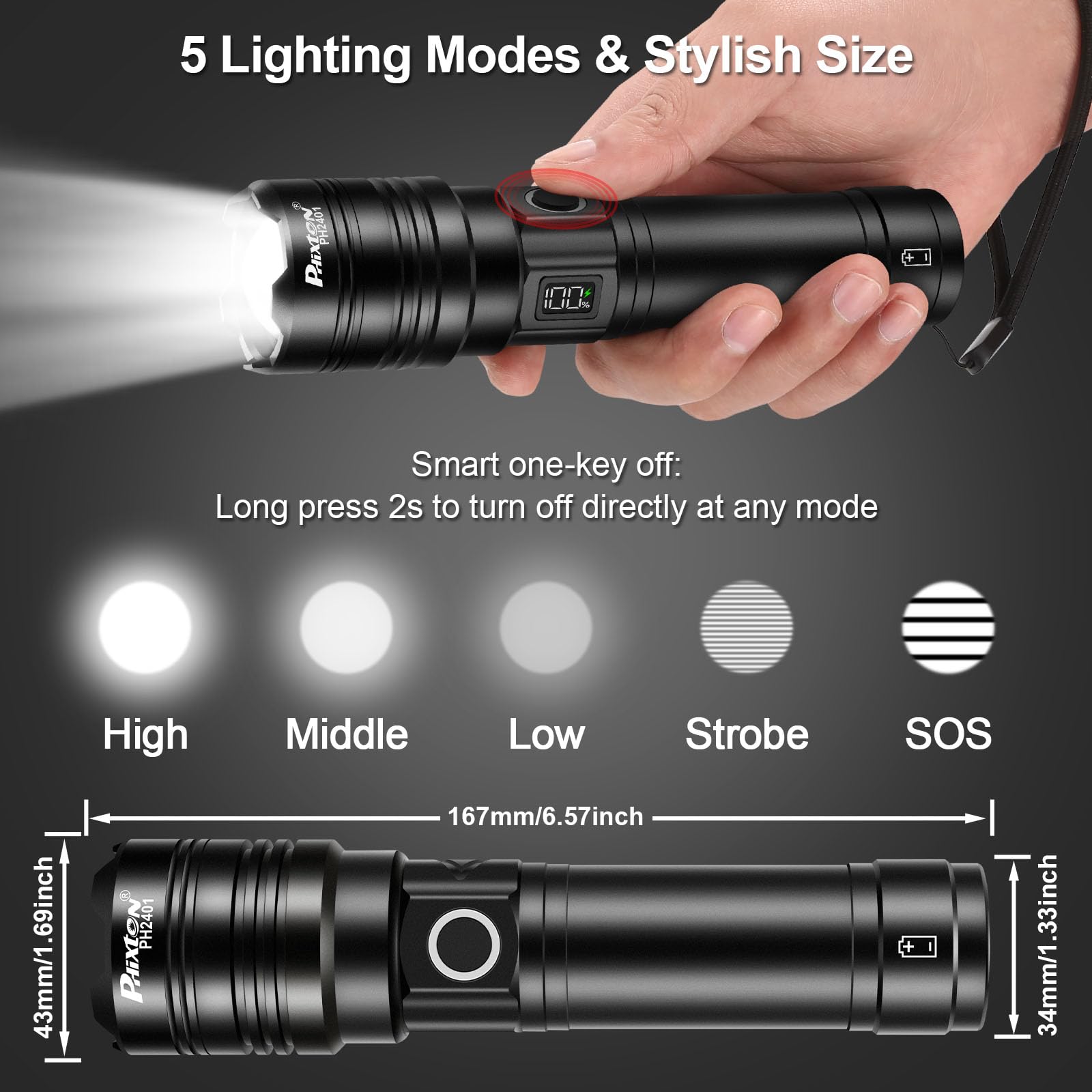 Phixton Rechargeable Flashlights 1000000 High Lumens Long Range 3280 Ft, Super Bright Usb C Led Flashlight Long Lasting 15 Hours, Powerful Multifunctional Strong Flash Lights, For Emergency Security Camping