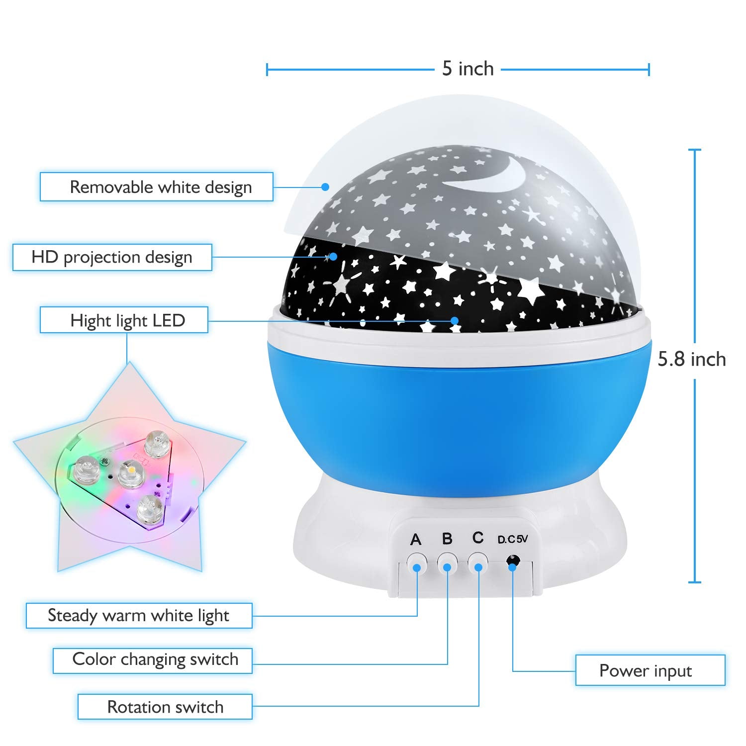 Rictly Night Light For Kids, Nebula Star Projector Kids Night Light 360 Degree Rotation - 4 Led Bulbs 12 Light Color Changing With Usb Cable, Romantic  For Men Women Children