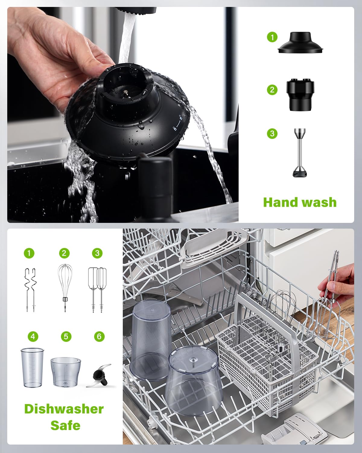 Gdor 1000W 6-In-1 Immersion Blender Handheld, Stainless Steel Scratch Resistant Hand Blender With 20 Speeds, Hand Mixer With Whisk, Chopper, Beaker, Egg Beaters And Dough Hooks, Black