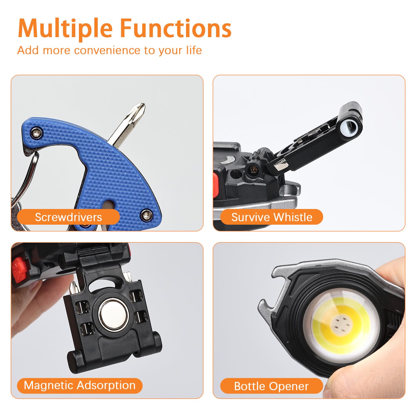 Makdak Keychain Flashlight - 2Pc Arabiner Flashlight Tool Cob Keychain Work Light 7 Light Modes 1600Lumen Flashlights For Emergencies Small Led Flashlight Usb Light Work Light Orange And Blue