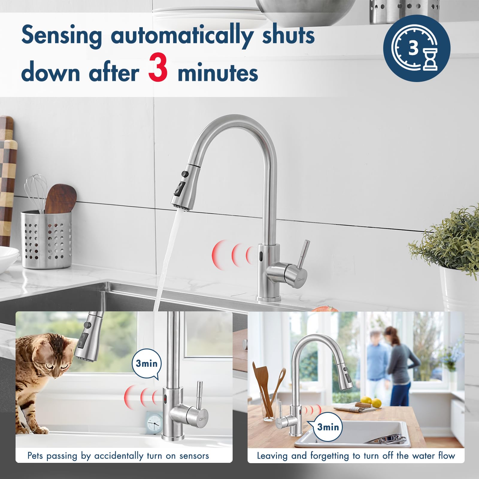 Gimili Touchless Kitchen Faucet With Pull Down Sprayer Motion Sensor Hands- Smart Activated Brushed Nickel Sink Faucets