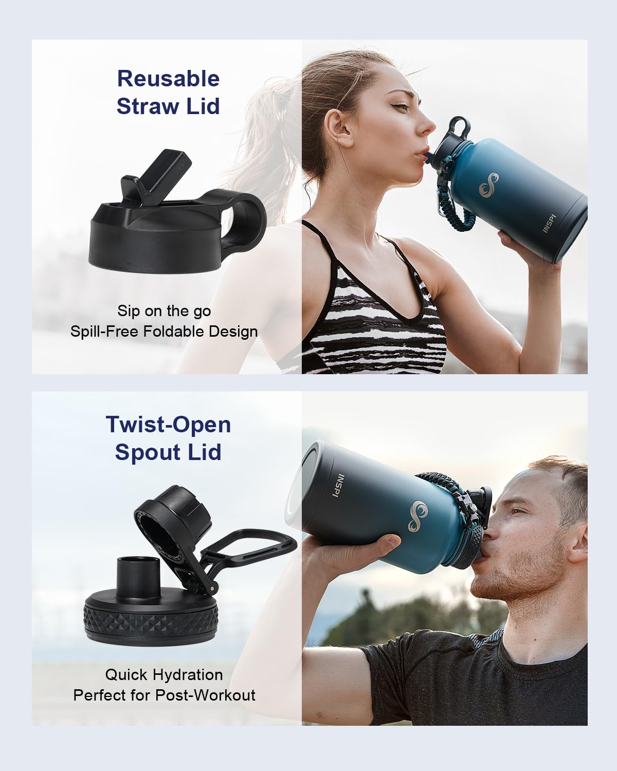 Inspi Insulated Water Bottle With Paracord Handle 64Oz,Indigo Black