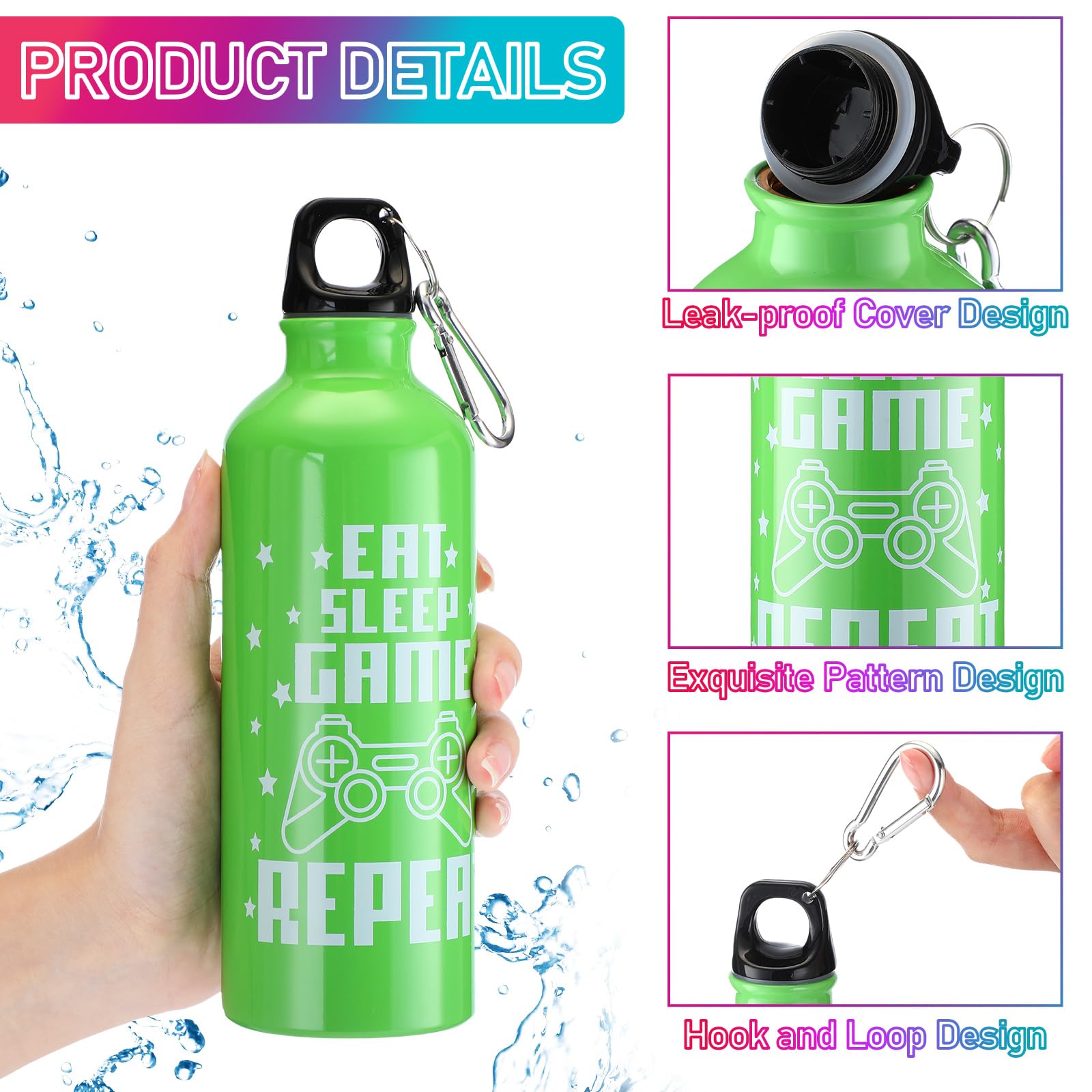 24 Pcs 17Oz Gaming Water Bottle Sports Insulated Water Bottles With Hook Clip Funny Quotes Aluminum
