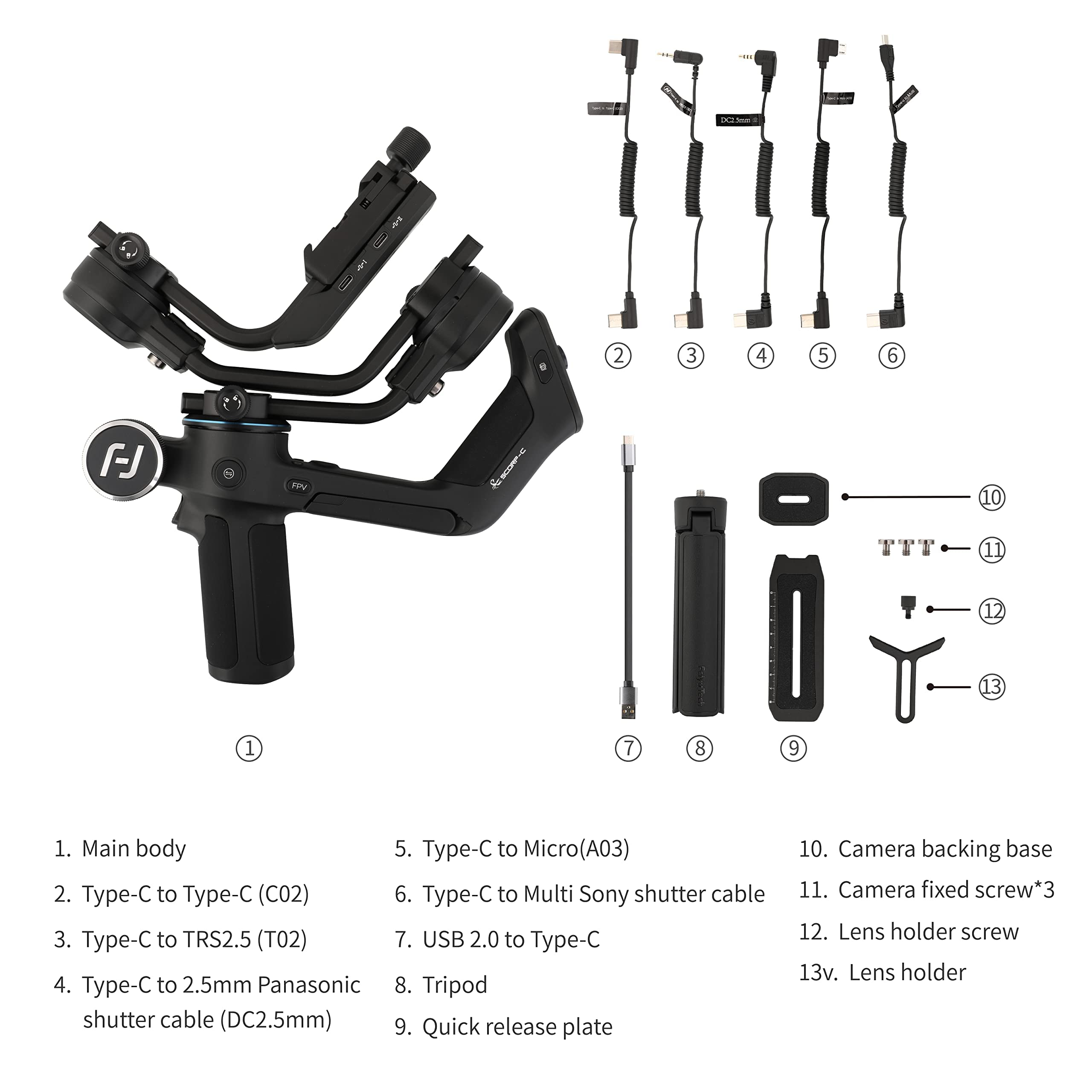 Feiyutech Scorp-C Camera Stabilizer Handheld Gimbal For Dslr&Mirrorless Camera Fits Sony/Canon/Nikon/Panasonic/Fujifilm,Max 5.51Lbs Professional 3-Axis Video Stabilizer,Official-Authorized