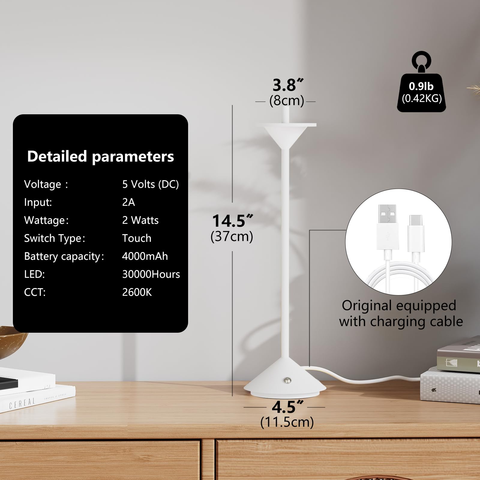 Biwuglimm Rechargeable Table Lamp - Small Battery Operated Bedside Lamp,Nightstand Lamps Night Light Dimmable Led For Bedroom Living Room Patio,Dining Room End Entryway Decor White
