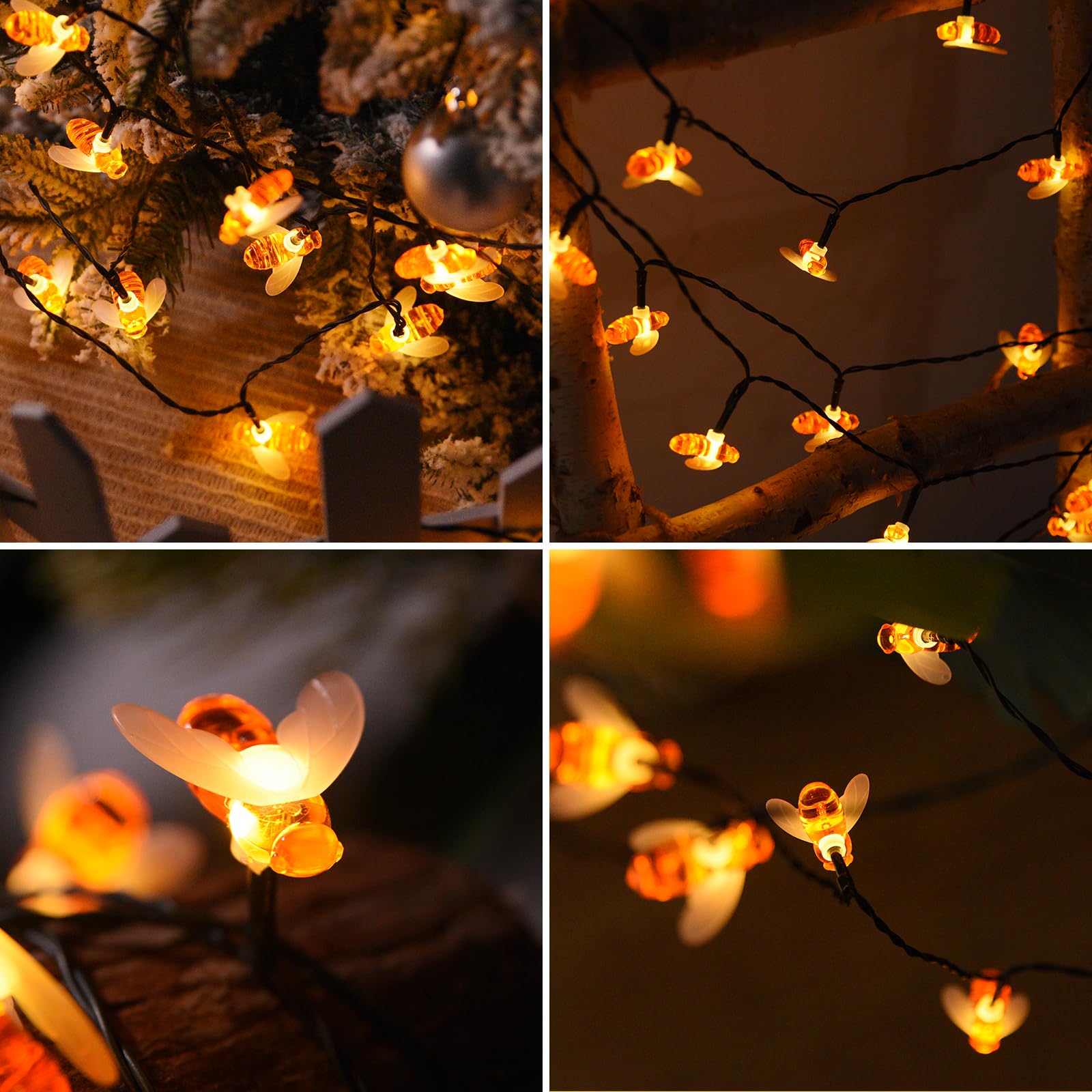 Lightique Bee Solar Garden String Lights, 20.8Ft 30Led Solar Bee Lights Outdoor Waterproof, 2 Modes Solar Garden Lights Outdoor,Bee Lights For Garden Patio Yard Lawn Decor Garden Warm White