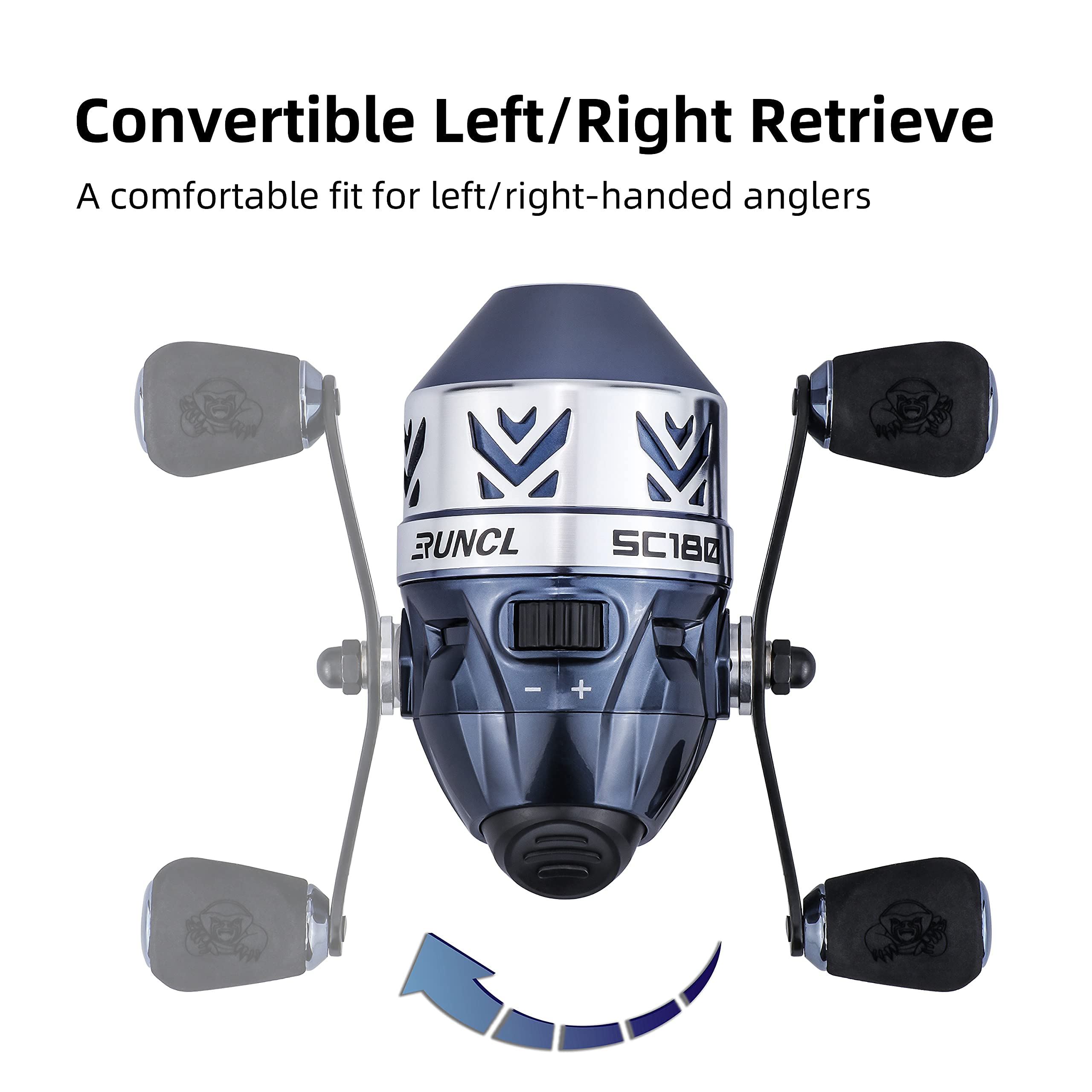 Runcl Spincast Fishing Reel,  No-Rust Push Button Casting Design, 4.0:1 Gear Ratio, 17.5 Lb Max Drag, Reversible Handle For Left/Right, Includes Monofilament Line,  For Fishing Beginner