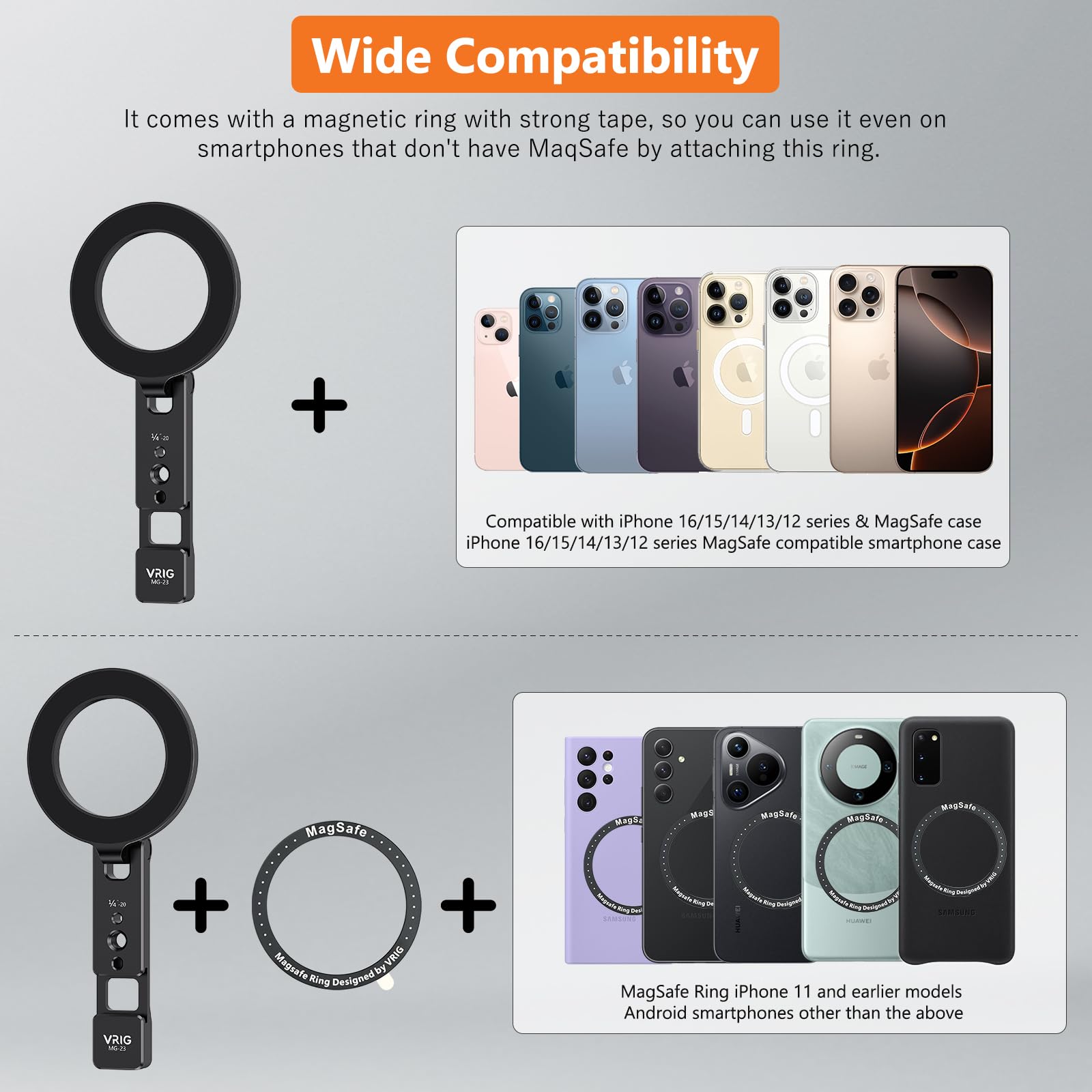 Vrig Express Magnetic Phone Holder Compatiable With Magsafe For Iphone 16 15 14 13 12 Pro Max Plus Series,Aluminum Tripod Mount Adapter With 1/4”-20 & Cold Shoe For Video Recording