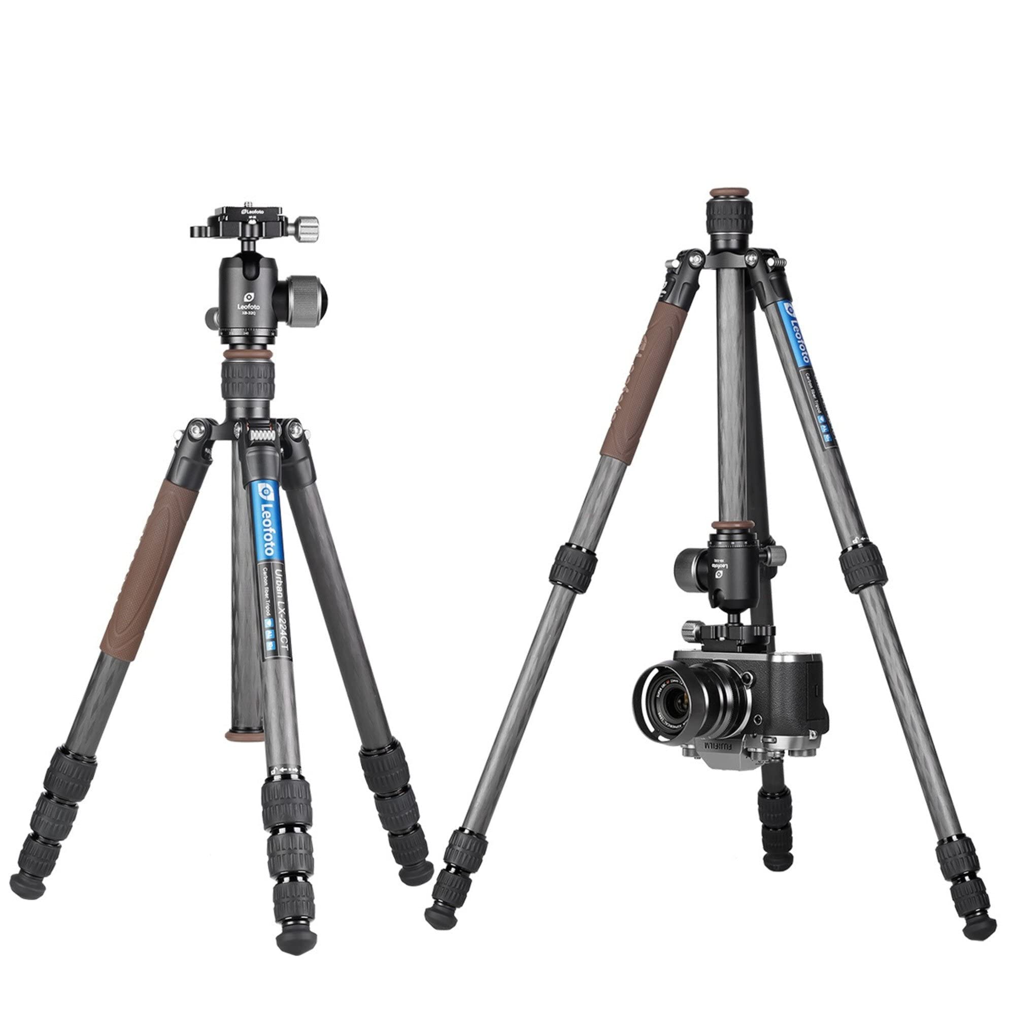Leofoto Lx-224Ct+Xb-32Q Travel Tripod, Urban Series, Carbon Fiber, 4 Leg Sections, Portable And Lightweight, Reversible Leg And Center Column, Ball Head Set