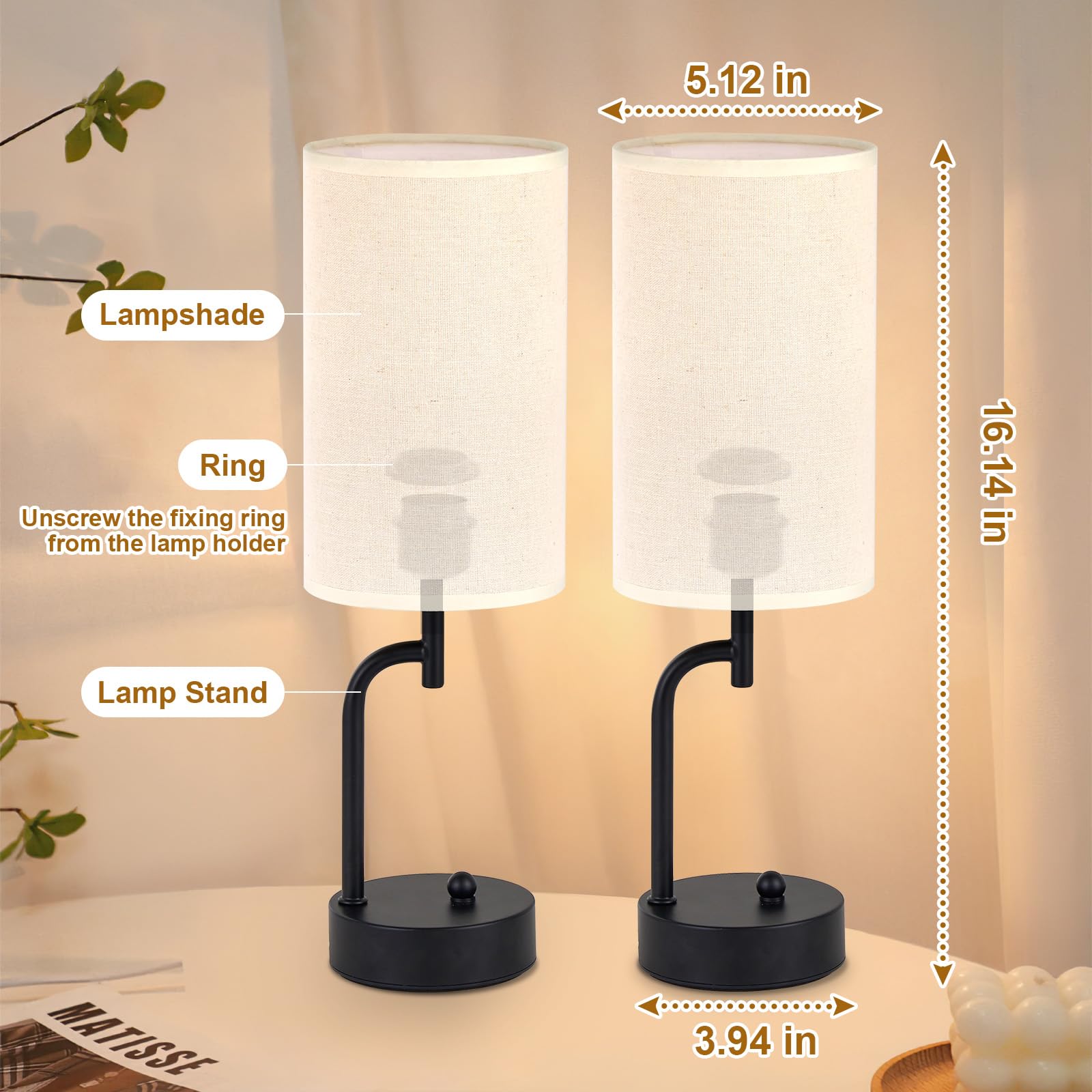Dreamholder 2 Pack Cordless Bedside Table Lamp, 5000Mah Rechargeable Battery Operated Touch Desk Lamp, 3 Way&Stepless Dimmable Portable Nightstand Lamp For Bedroom/Office, Bulb Included, Black