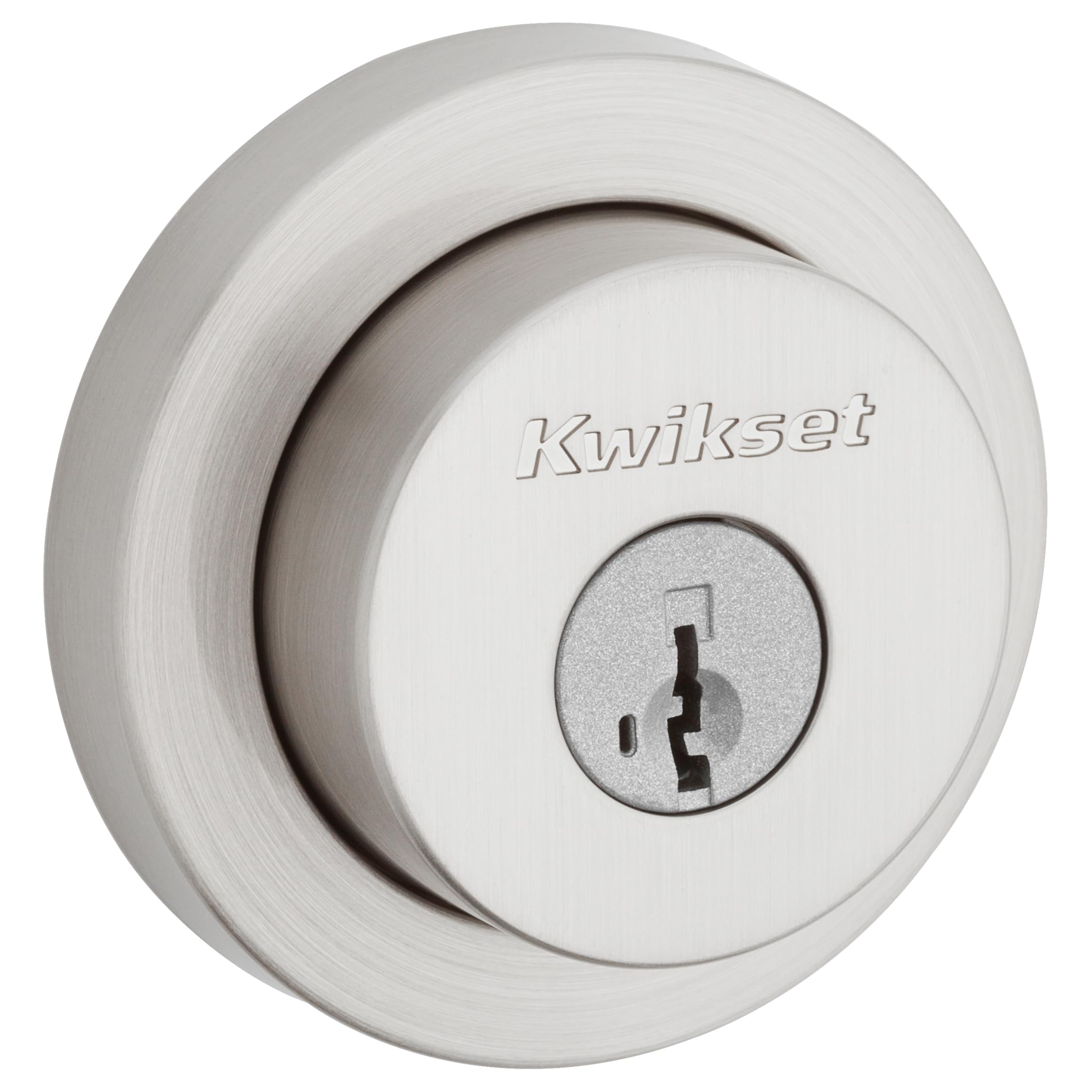 Kwikset 158 Milan Deadbolt Lock, Satin Nickel Round Exterior Keyed Front Entry Door, Pick Resistant Smartkey Rekey Security, Single Cylinder Dead Bolt, With Microban Protection