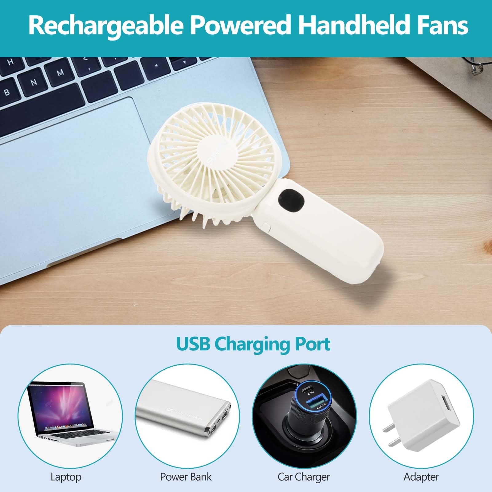 Portable Handheld Fan,Small Fan Usb Rechargable With 4000Mah Battery As Powerbank, Mini Fan In Led