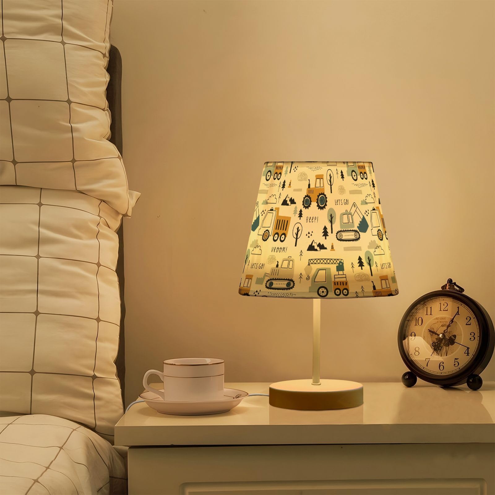 Slewiaeky Table Lamps Cute Cars Tractor Truck Bedside Lamp Nightstand Lamp Led With Fabric Lampshade Usb Ports Wood Base For Bedrooms And Living Room