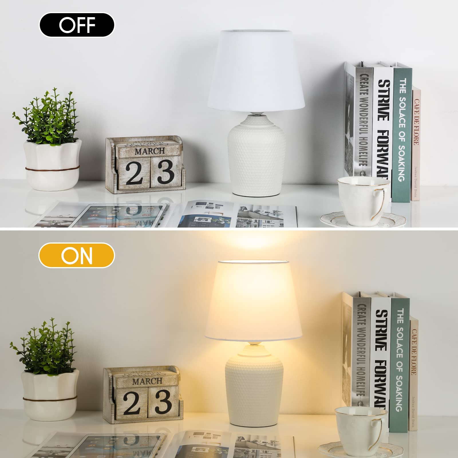 Sucolite Small Table Lamps Set Of 2, Bedside Nightstand Lamps For Bedroom Kid’S Room, Cute Desk Lamps With Studded Texture Base For Reading Nursery Living Room Office, White