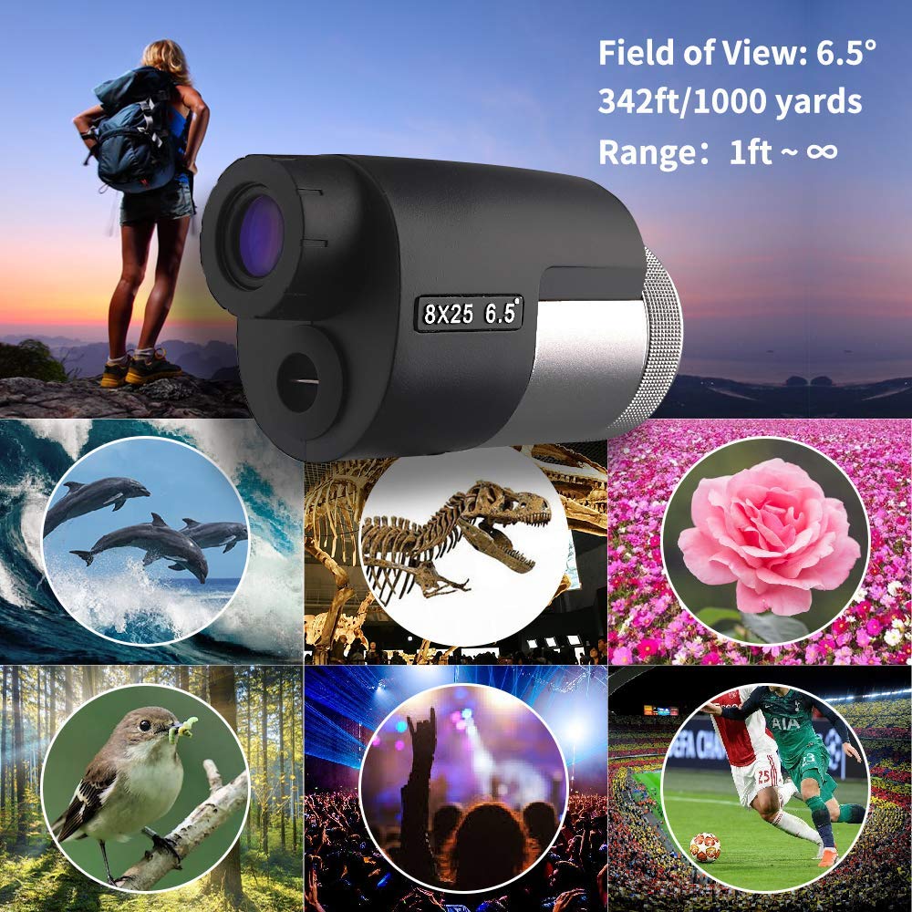 Jizmo 8X25 High Definition Monocular Telescope, Close Focus 1 Ft, Fully Multi Coated Optical Lens Bak4 Prism, Mens  Wide View Monocular For Bird Watching Travel Sports Events