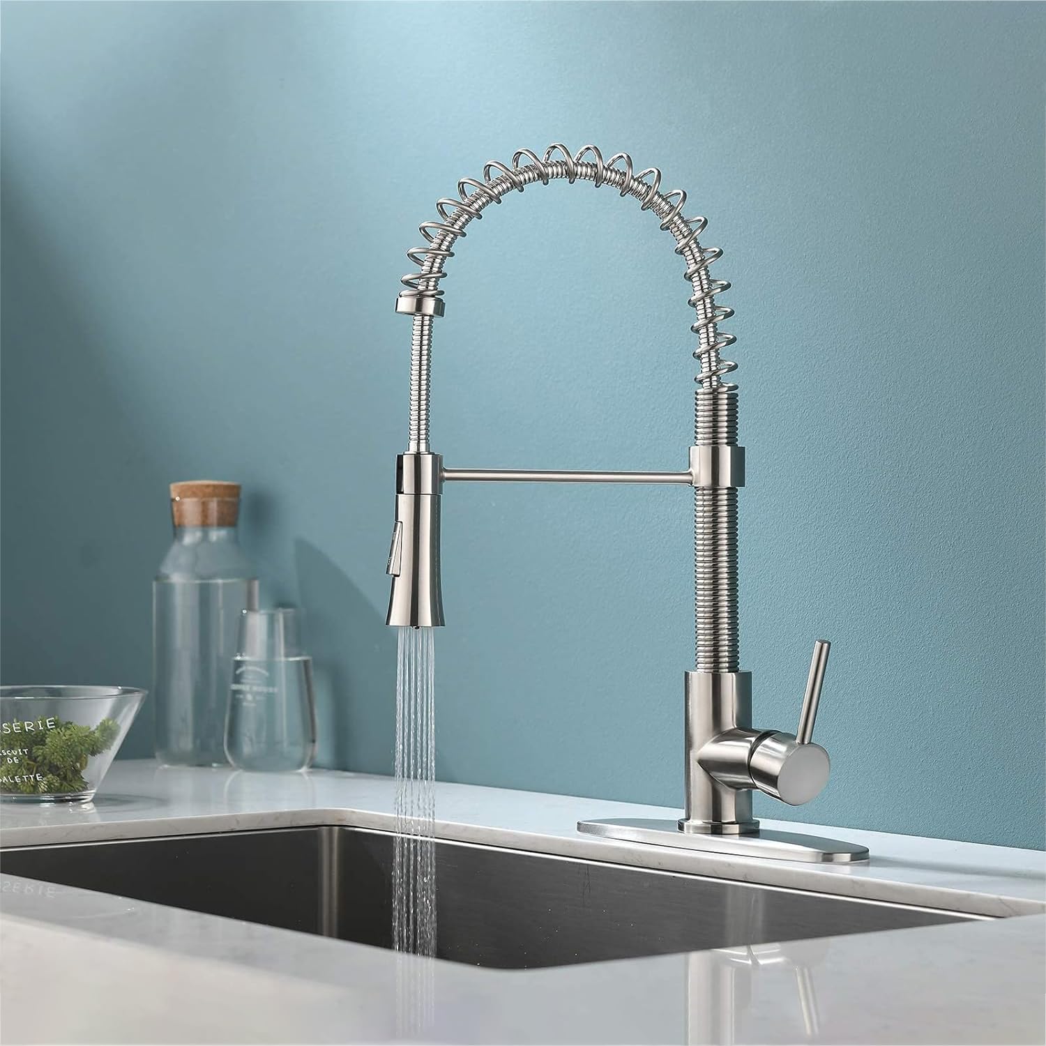 Kingo Home Brushed Nickel Kitchen Faucet With Sprayer, High Arc Single Handle Kitchen Sink Faucet One Hole Stainless Steel Kitchen Faucets For Farmhouse Camper Laundry Rv Bar Sink, Grifos De Cocina