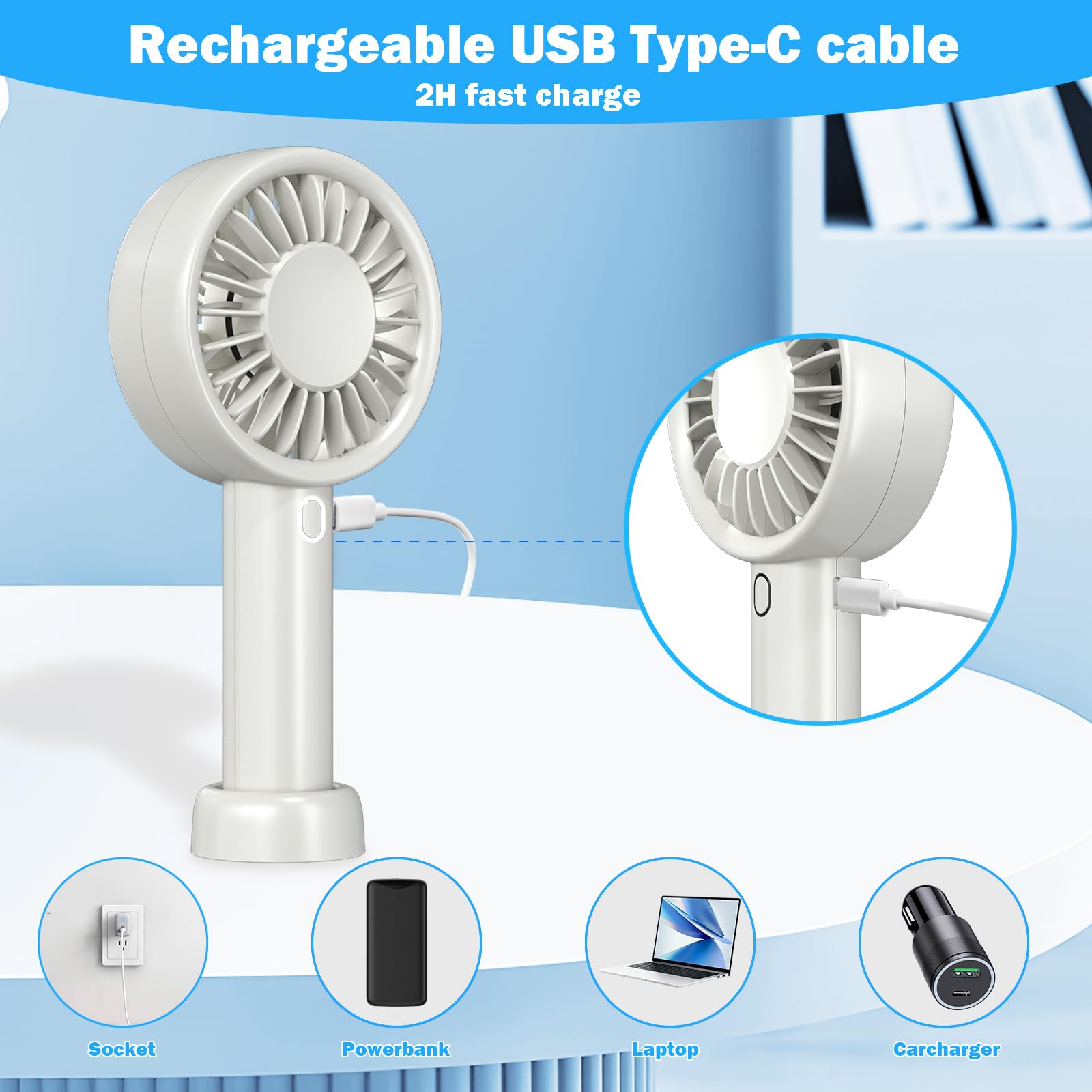 Decute Handheld Turbo Fan Strong Wind Mini Portable Fans, Hand Held Usb-C Rechargeable Travel Fan