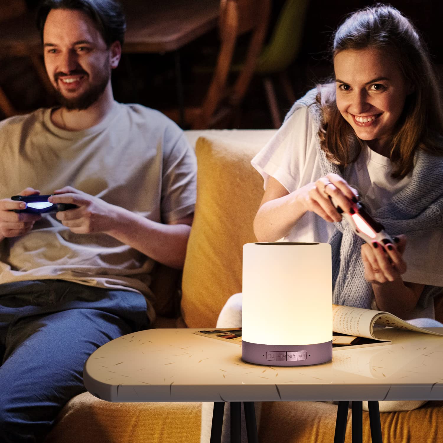Elecstars Touch Bedside Lamp - With Bluetooth Speaker, Dimmable Color Night Light, Outdoor Table Lamp With Smart Touch Control, Best For Men Women Teens Kids Children Sleeping Aid(Rose Gold)