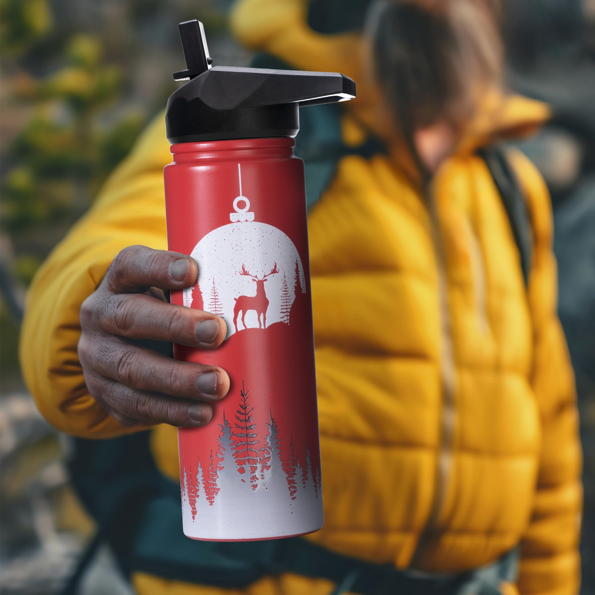 24 Oz Christmas Water Bottle With Straw - Insulated Stainless Steel Reindeer Tumbler For Running