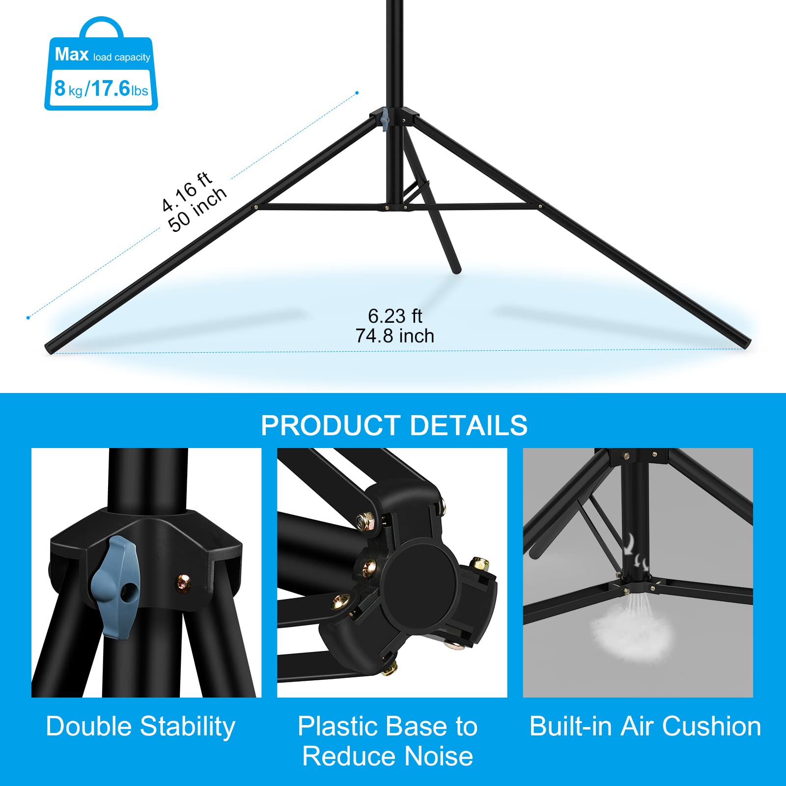 Gltire 20Ft/240Inch Heavy Duty Light Stand, 20'/600Cm Sky High Tripod Stand With Bag Air Cushioned Metal Light Stand For Video Camera Sports Photography, Lights, Photo Studio Camera Gimbal Stabilizer