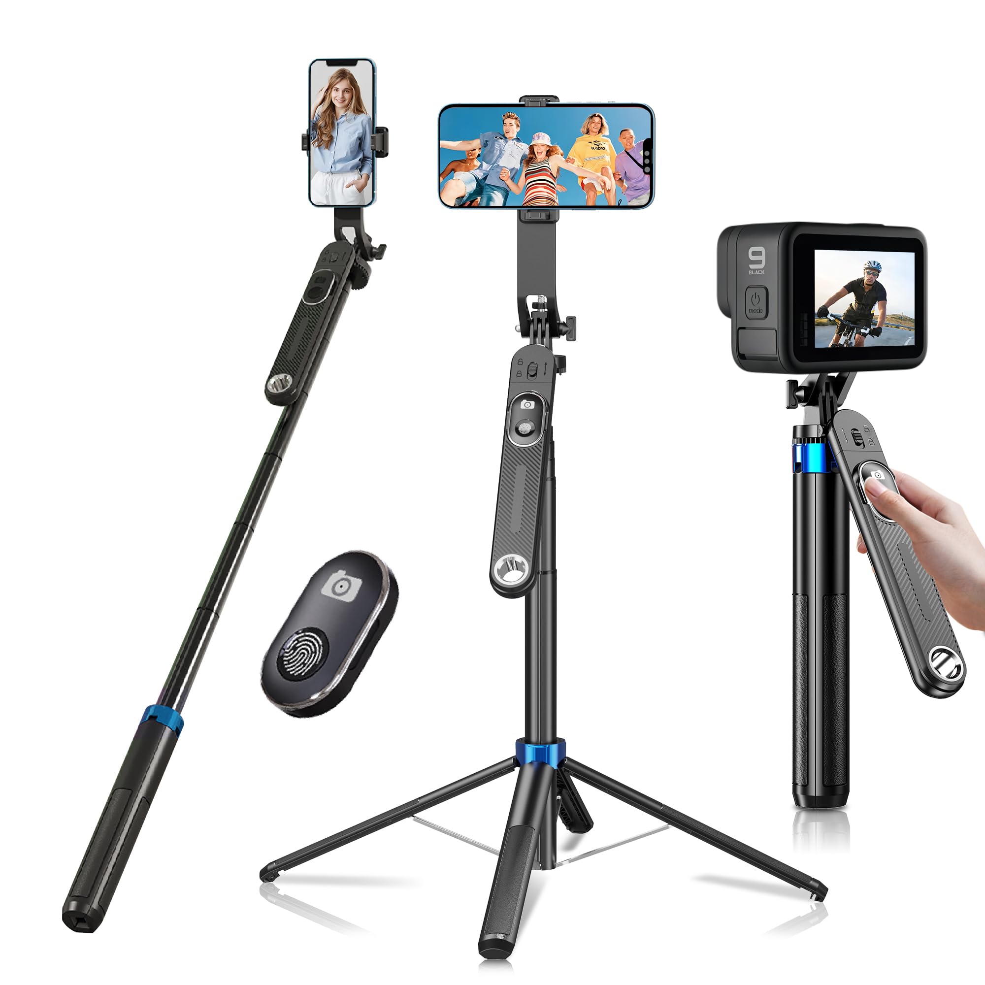 Eug-Products Selfie Stick Phone Tripod-71 Cell Phone Holder With Remote, 1/4" Screw Thread Adapter, Travel Tripod For Recording, Video And Picture, Compatible With Iphone, Android, Camera & Gopro