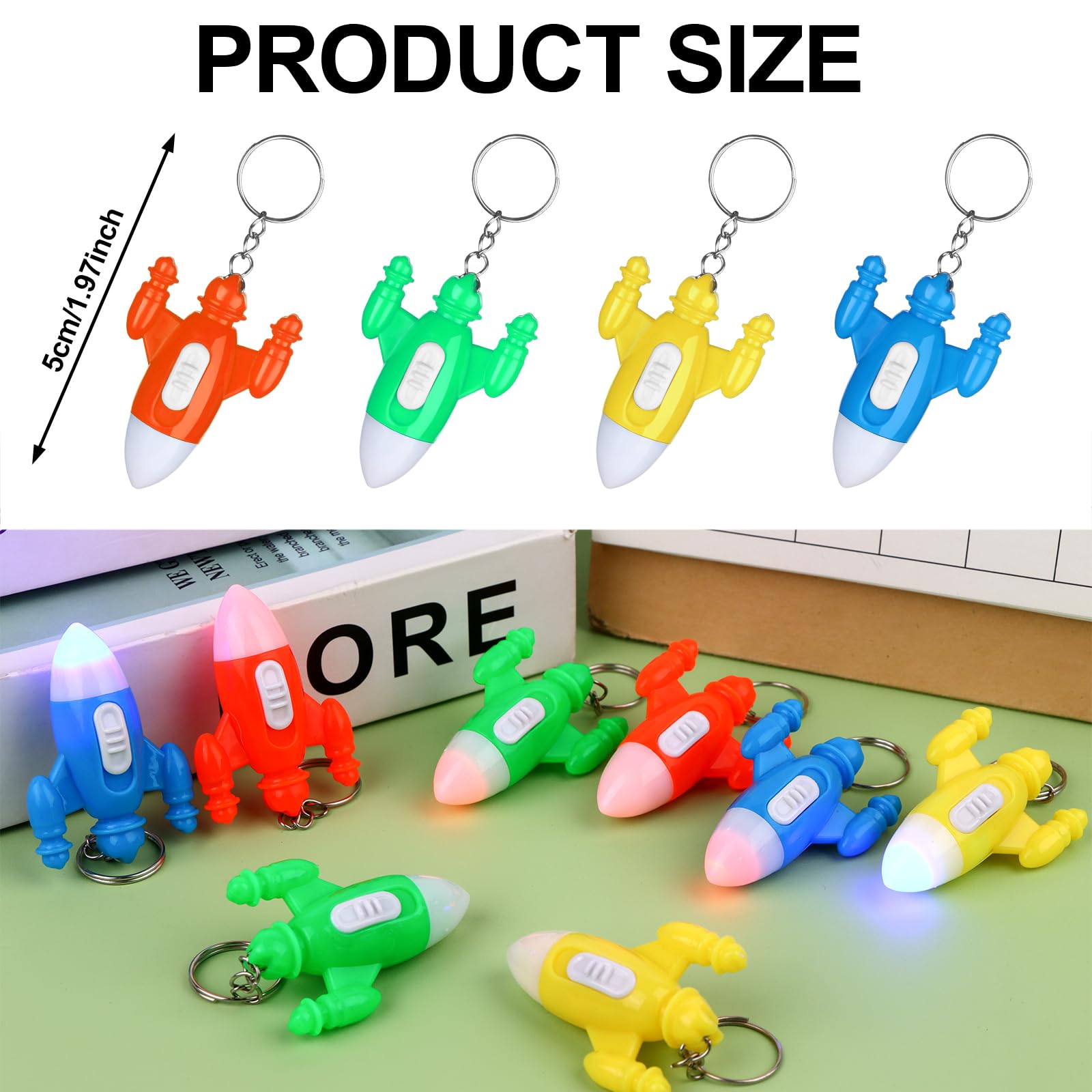 Oppaxf 48Pack Helicopter Mini Flashlight Keychain Rocket Led Flashlight Colorful Led Flashlight Small Flashlights For Kids Mini Led Flashlight Keychain, Airplane Key Ring Astronaut Party Favors(Airplane)