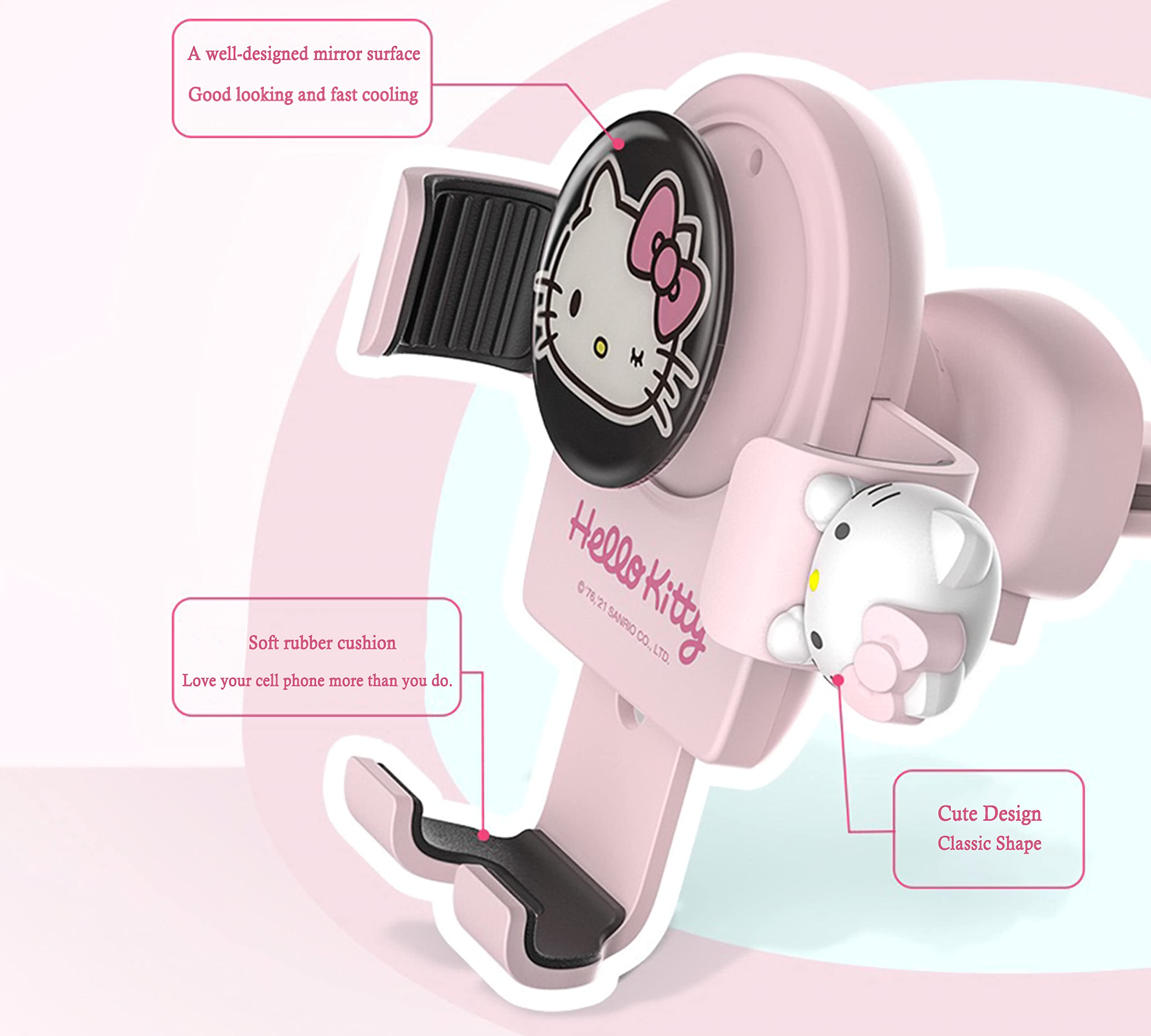 Wieezn Cute Phone Mount For Car, Pink Cat Air Vent Clip Car Phone Holder Mount Fit For All Cell Phone, Pretty Car Accessories For Women And Girls