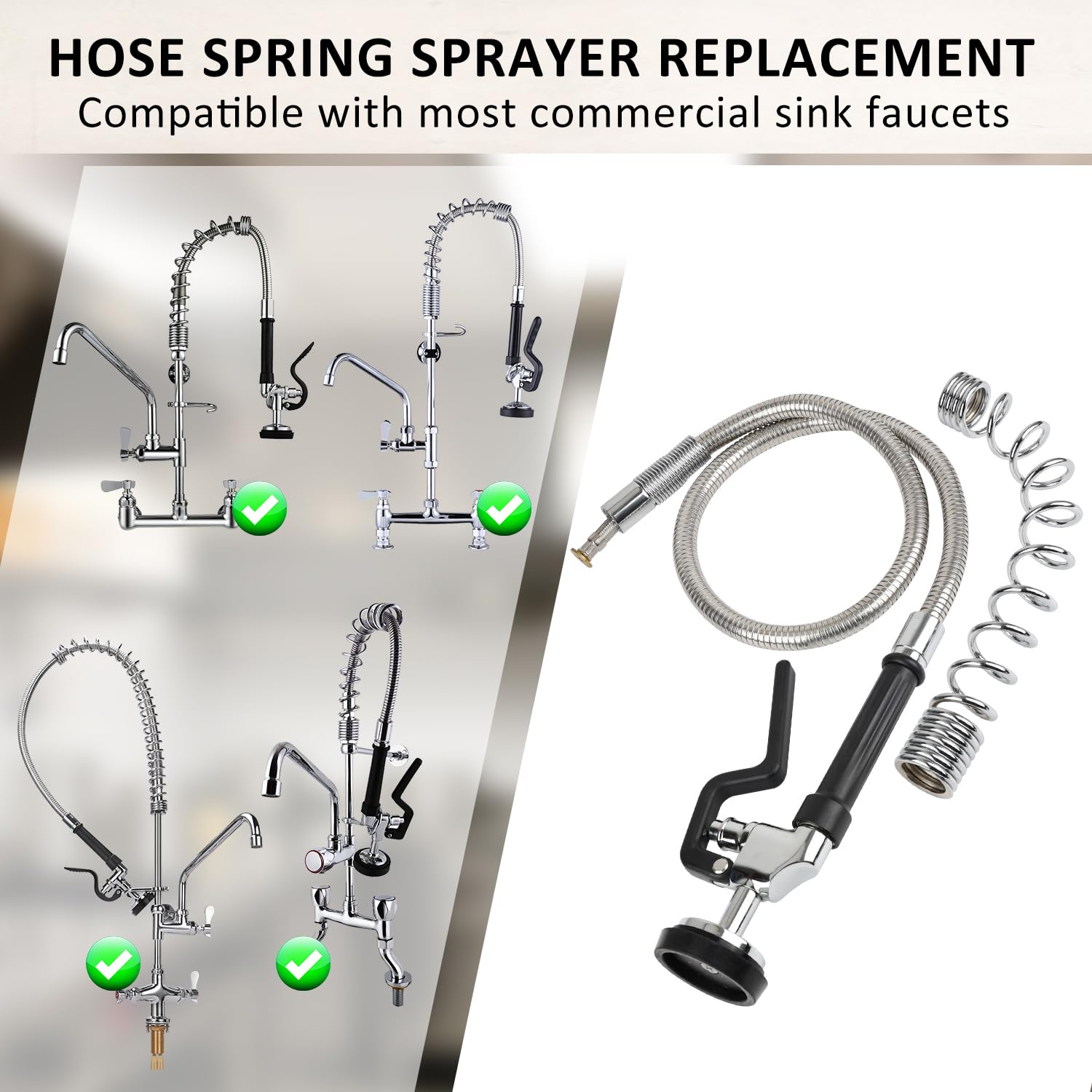 Tceumik Commercial Sink Sprayer With Stainless Hose & Pre-Rinse Overhead Spring, High-Pressure Dish Spray Valve 38Inch Flexible Hose Easy Installation For Home Commercial Restaurant Industrial (Black)