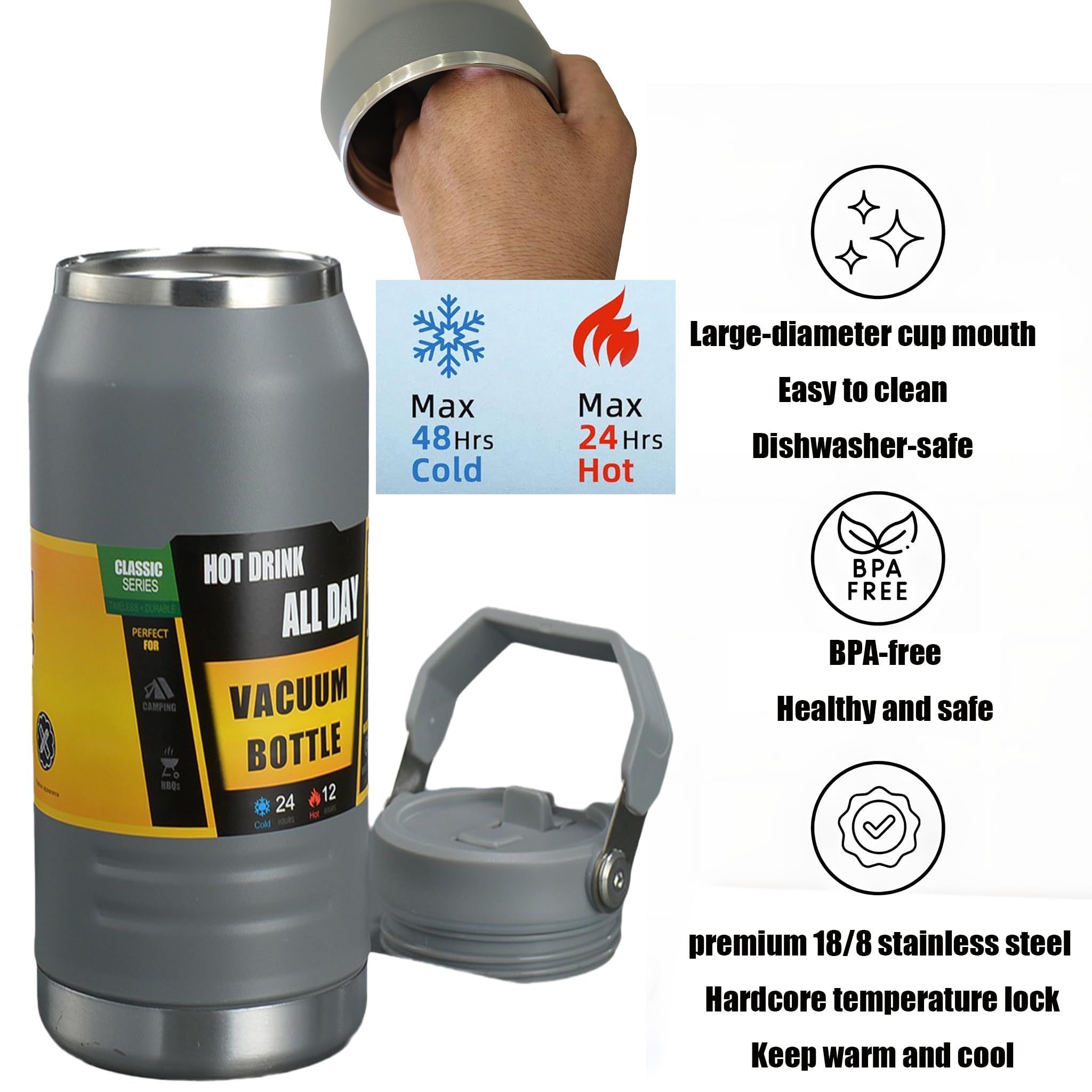 Insulated Stainless Steel Water Bottle With Straw, Double Walled Insulated,Portable Large Capacity