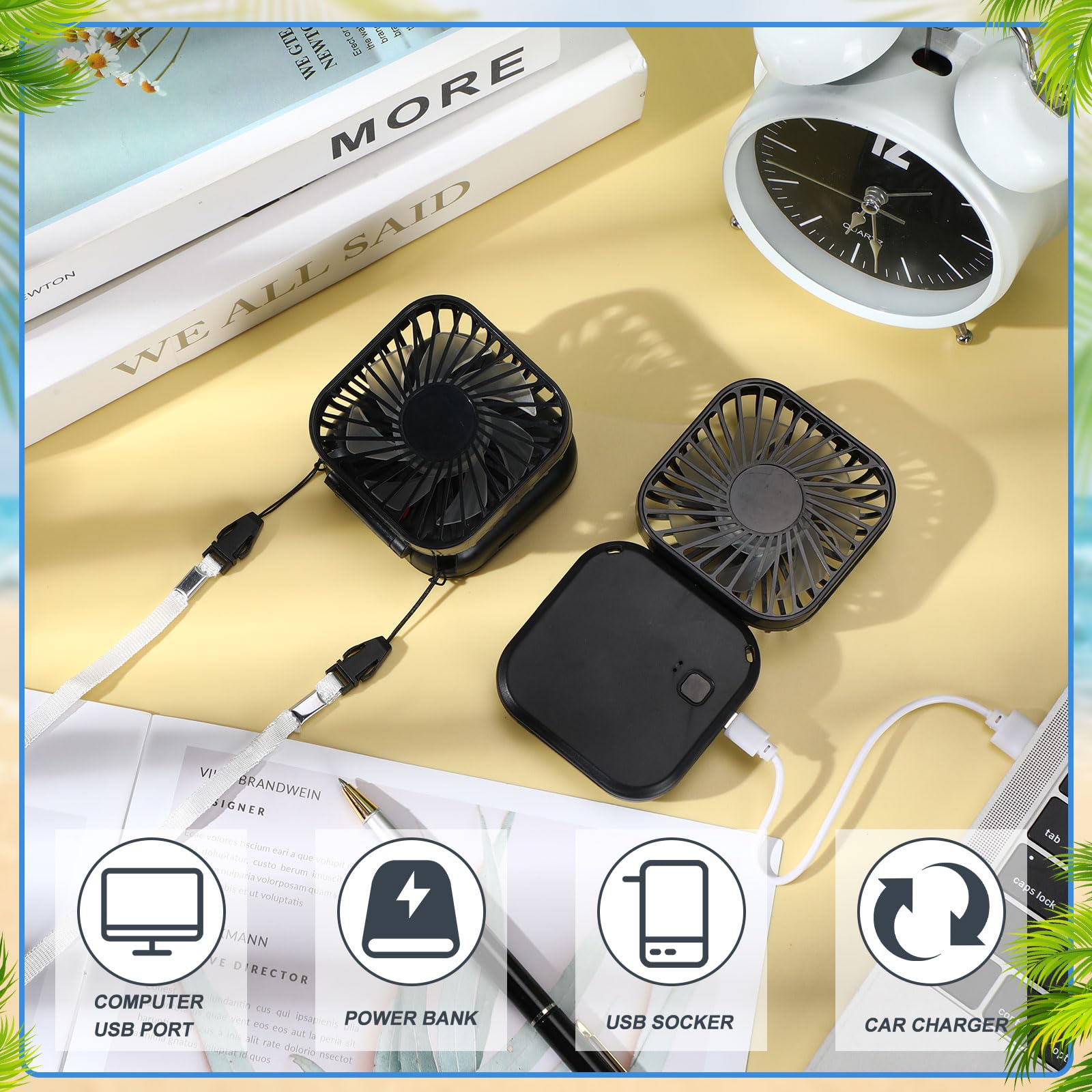 Hortsun 24 Pcs Necklace Fans Portable Usb Rechargeable Battery 3 Speed Air Circulatory Handheld