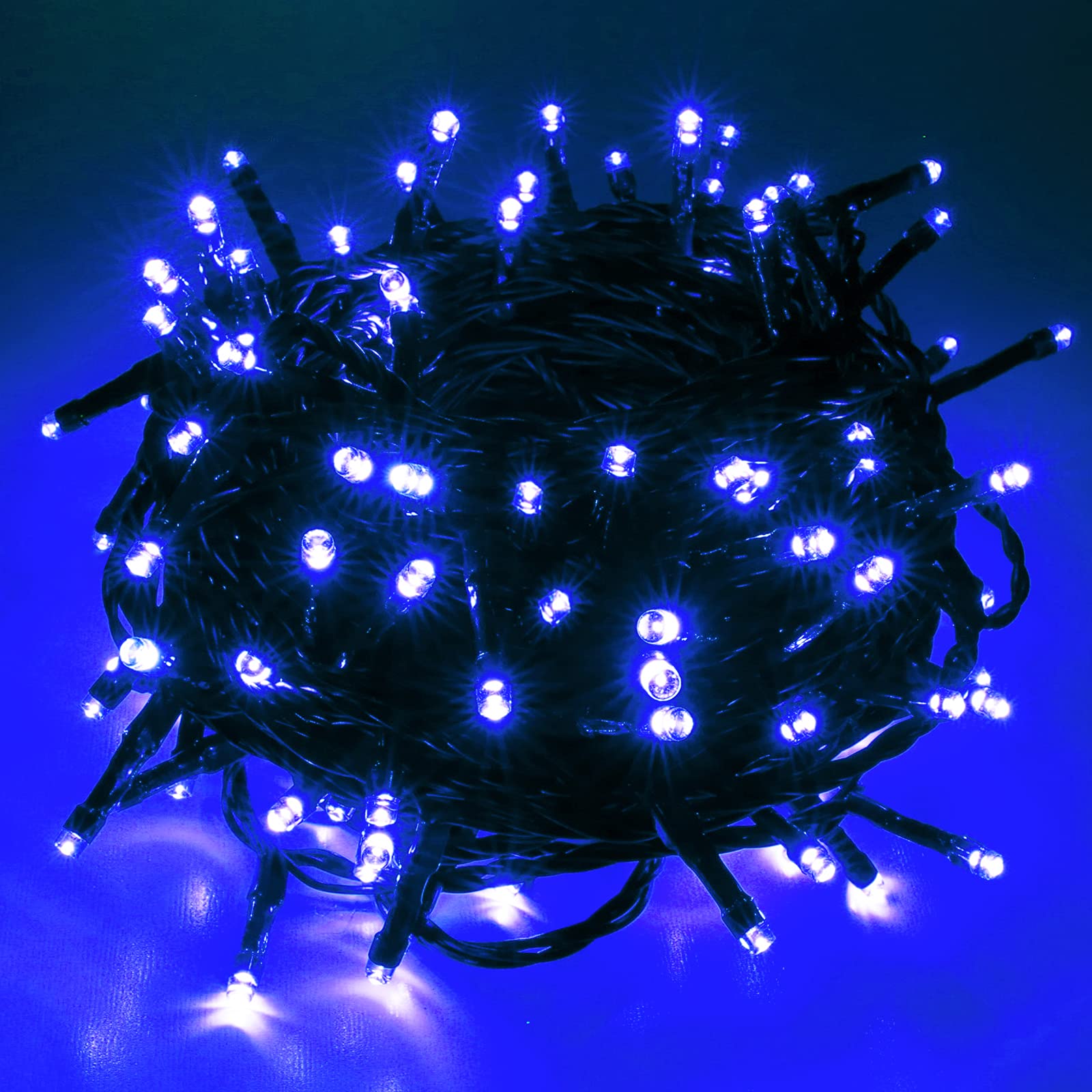 Pooqla Christmas String Lights, 200 Led 66 Ft Indoor & Outdoor Blue Fairy Lights, 8 Modes For Home, Yard, Patio, Wedding, Party & Halloween Decoration