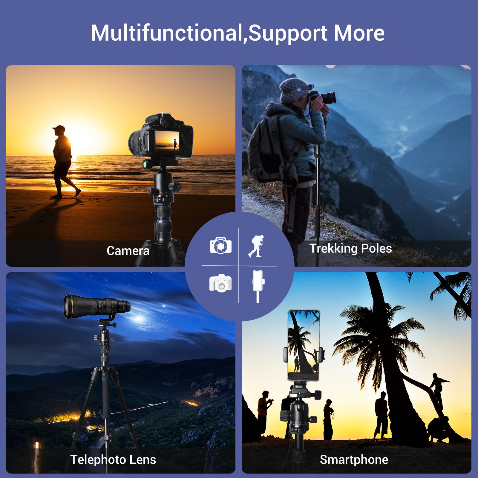Jafuqaw 71" Camera Lightweight Foldable Aluminum Tripod & Monopod With 360° Ball Head Payload 33Lbs, Adjustable Height Professional Travel Tripod For Dslr Camera Shooting Smartphone