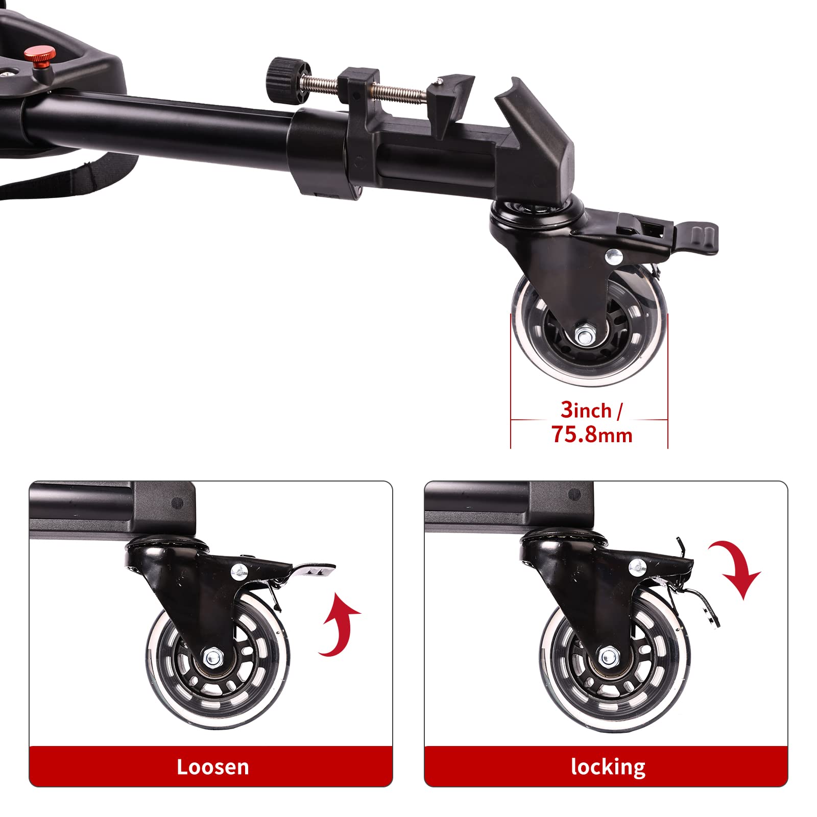 Famall Camera Tripod Dolly, Heavy Duty Tripod Dolly With Larger 3-Inch Rubber Wheels, Adjustable Legs And Carry Bag, Portable Tripod Wheels Compatible With Most Video Tripods And Light Stands