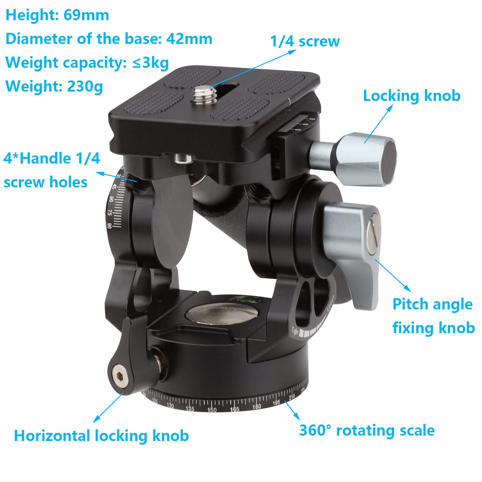 Leftfoto Video Tripod Fluid Head With Arca Plate,Lightweight Panorama Base Head For Dji Rs2/3 Gimbals Compact Video Cameras And Dslr