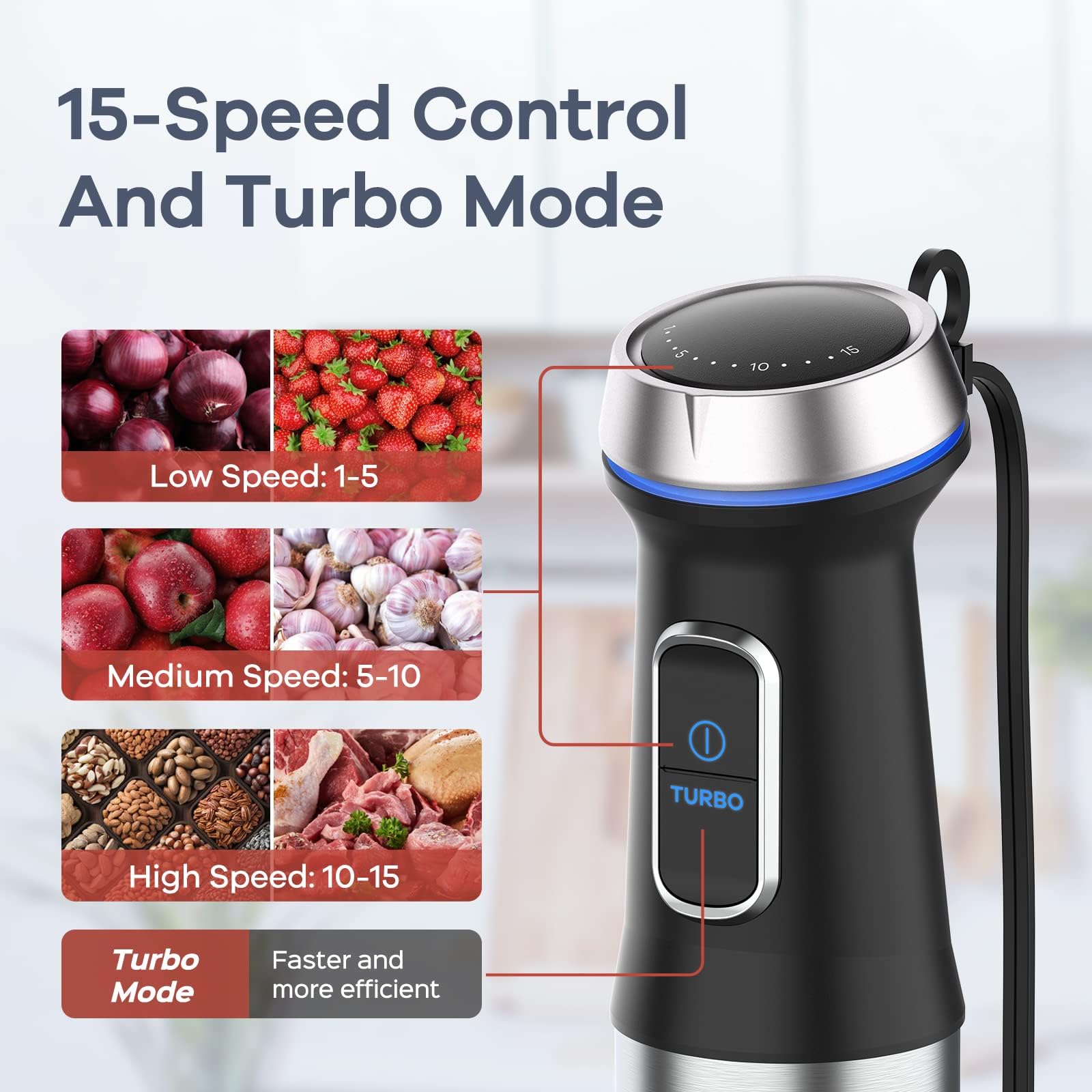 Ganiza Immersion Blender Handheld, 7 In 1 Hand Blenders Max 1000W, 15 Vasriable Speed And Turbo Mode, Stainless Steel, With 1500Ml Food Processor And Other 6 Pieces