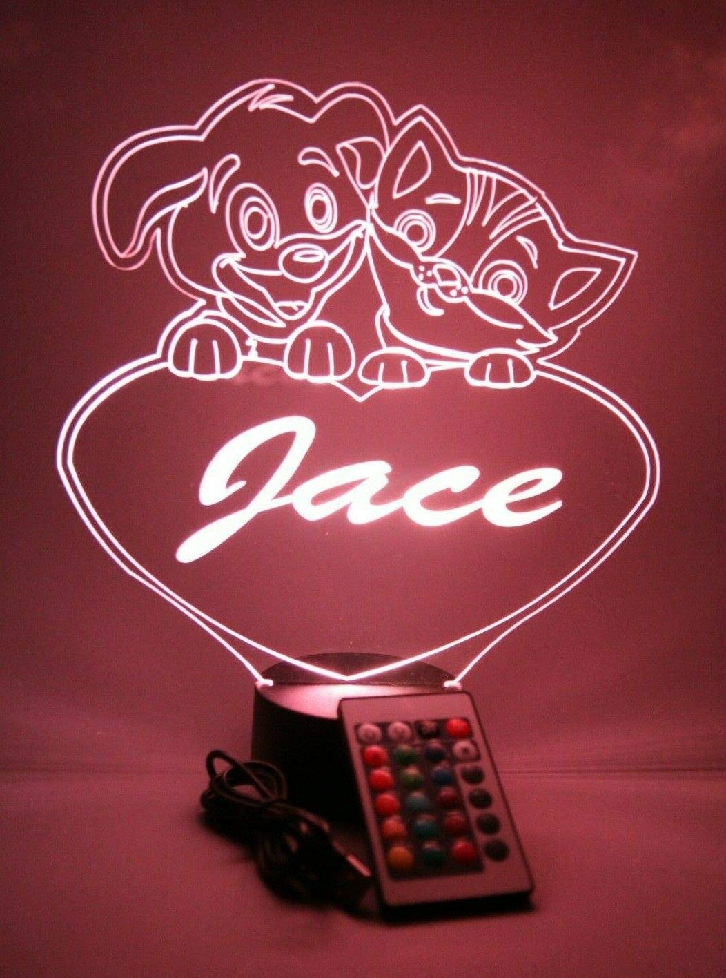 Mirror Mania Puppy & Kitty Heart Light Up Lamp Led Personalized Desk Light Engraved Cute Dog & Cat Table Lamp - It'S Wow, With Remote, 16 Color Options, Dimmer, Engraved, Great