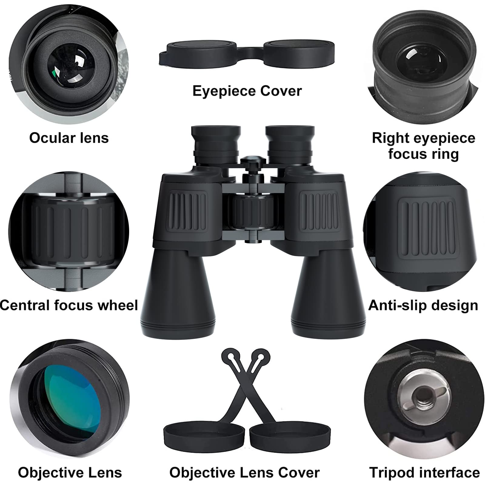 Yuanzimoo 20X50 Hd Binoculars For Adults With  Phone Adapter Waterproof High Power Professional Binoculars With Low Light Night Vision For Hunting Bird Watching With Case And Strap, Black