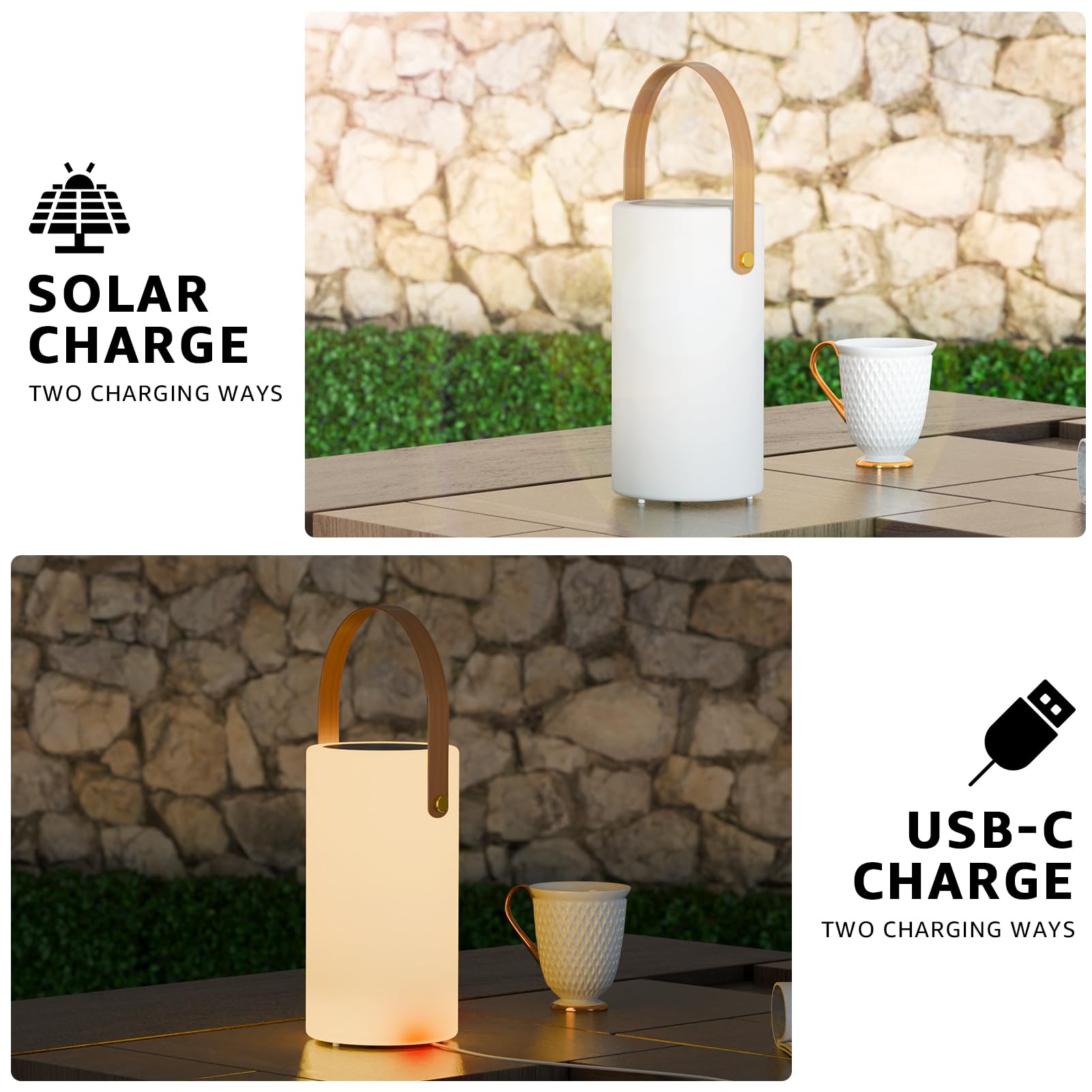 Nicebuy Solar Table Lamp Outdoor Water-Resistant Led Portable Solar Lantern Warm Rgb Rechargeable Cordless Lights For Patio Deck Camping