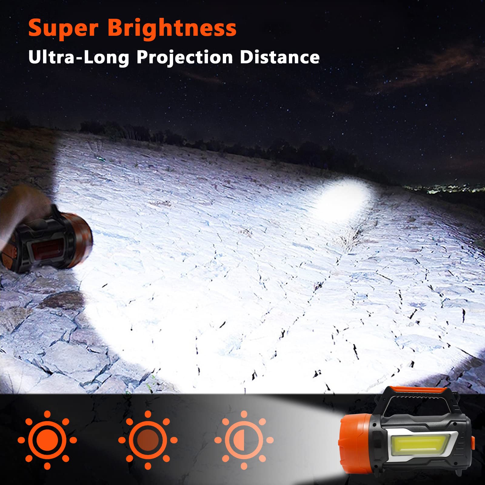 Inshareplus Handheld Spotlight Searchlight, Rechargeable 35W High Lumen Waterproof Ultra Bright Led Hand Crank Flashlight, Portable Usb Power Bank With Long-Lasting Battery For Camping, Outdoor, Emergency