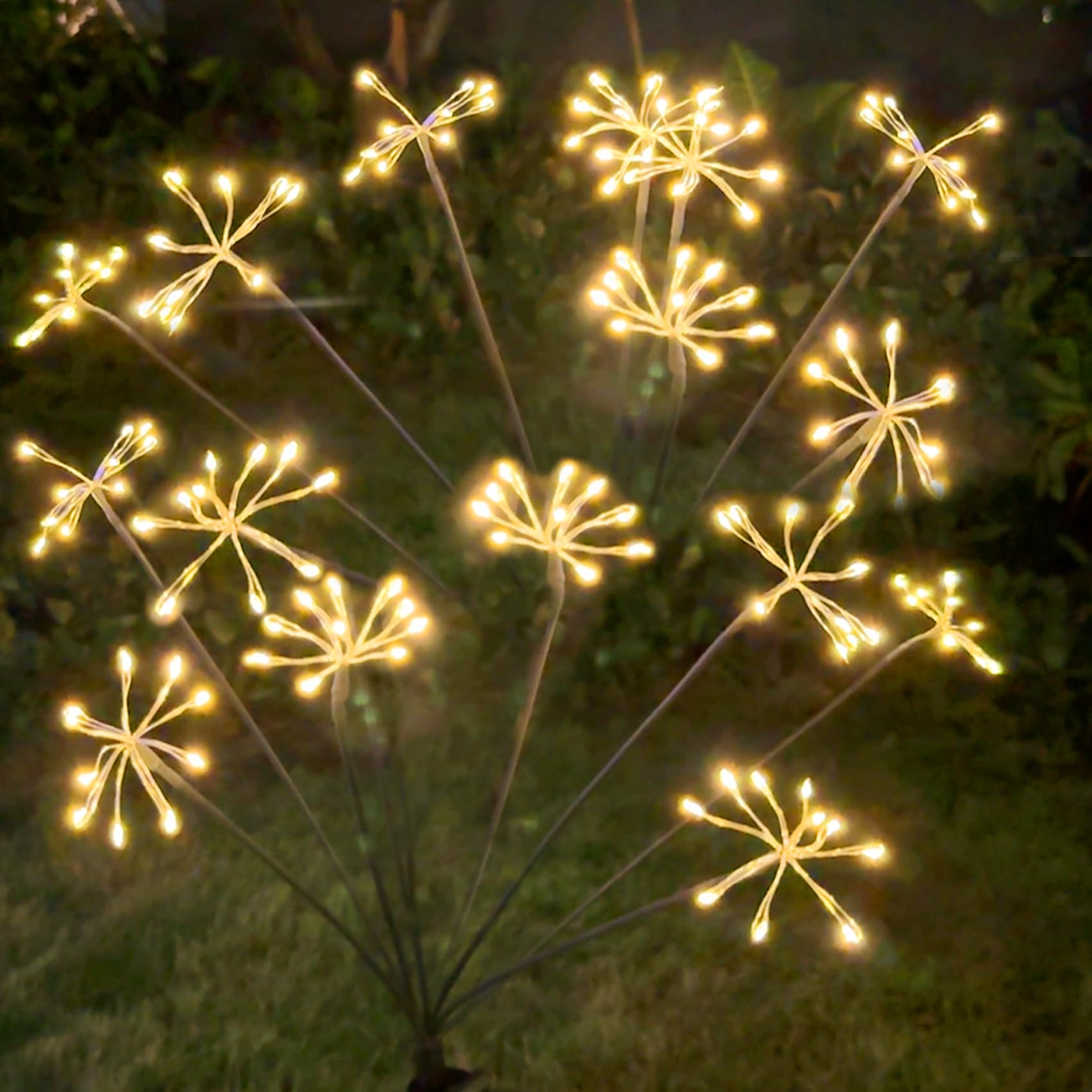 Jjgoo Solar Garden Lights, 2 Pack Waterproof Solar Swaying Starburst Light, Solar Outdoor Lights, Solar Garden Decor Fireworks For Yard Patio Pathway, Warm White