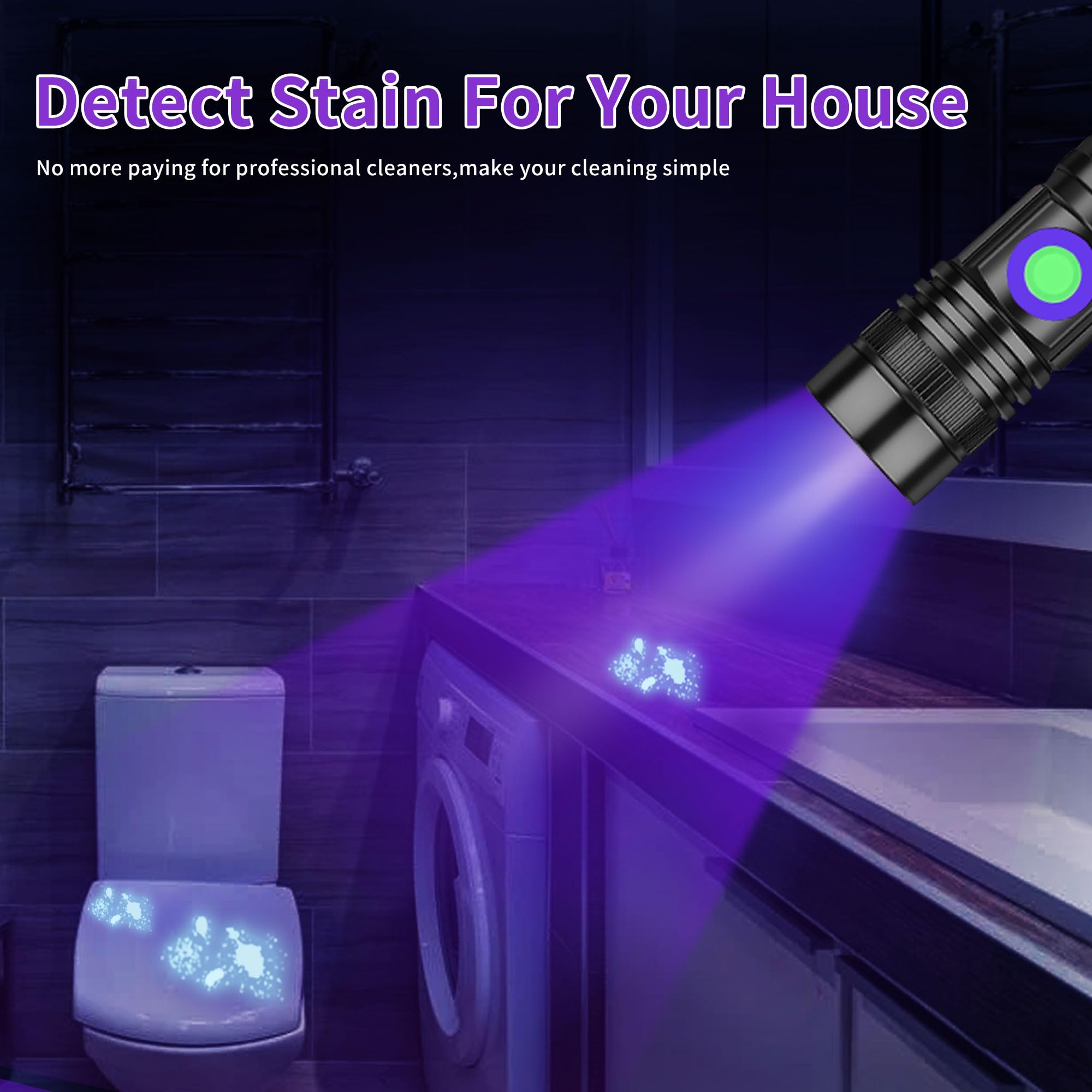 Vmtenmv Uv Flashlight Black Light Usb Rechargeable 395Nm Blacklight Mini, Woods Lamp Portable Handheld Powerful Led Ultraviolet Lights Flashlights, Focus Adjustable For Resin Curing, Pet Urine Detection