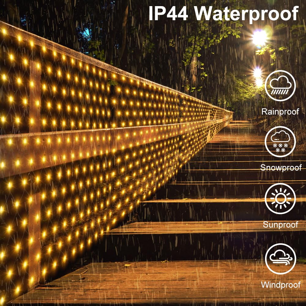 Iknhyeg 20 X 6.6Ft 320Led Solar Net Lights Outdoor For Bushes,Large Outside Mesh Lights Net Light Solar Garden Tree Light Waterproof With Remote 8 Modes For Baloncy Gazebo(Warm White)