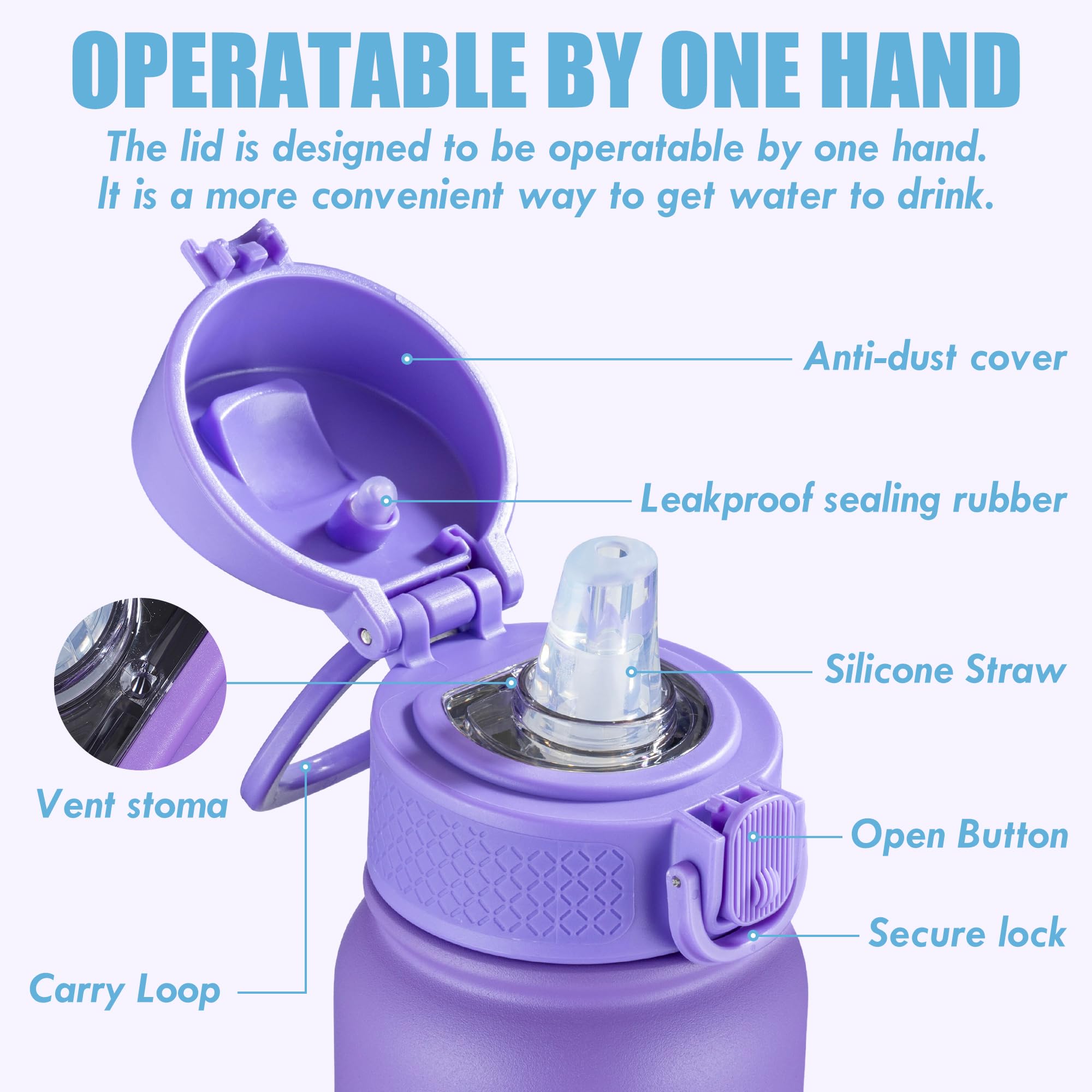 Oldley 12Oz Kids Water Bottle, Stainless Steel Insulated Water Bottle For Kids, With Straws Leak-Pr