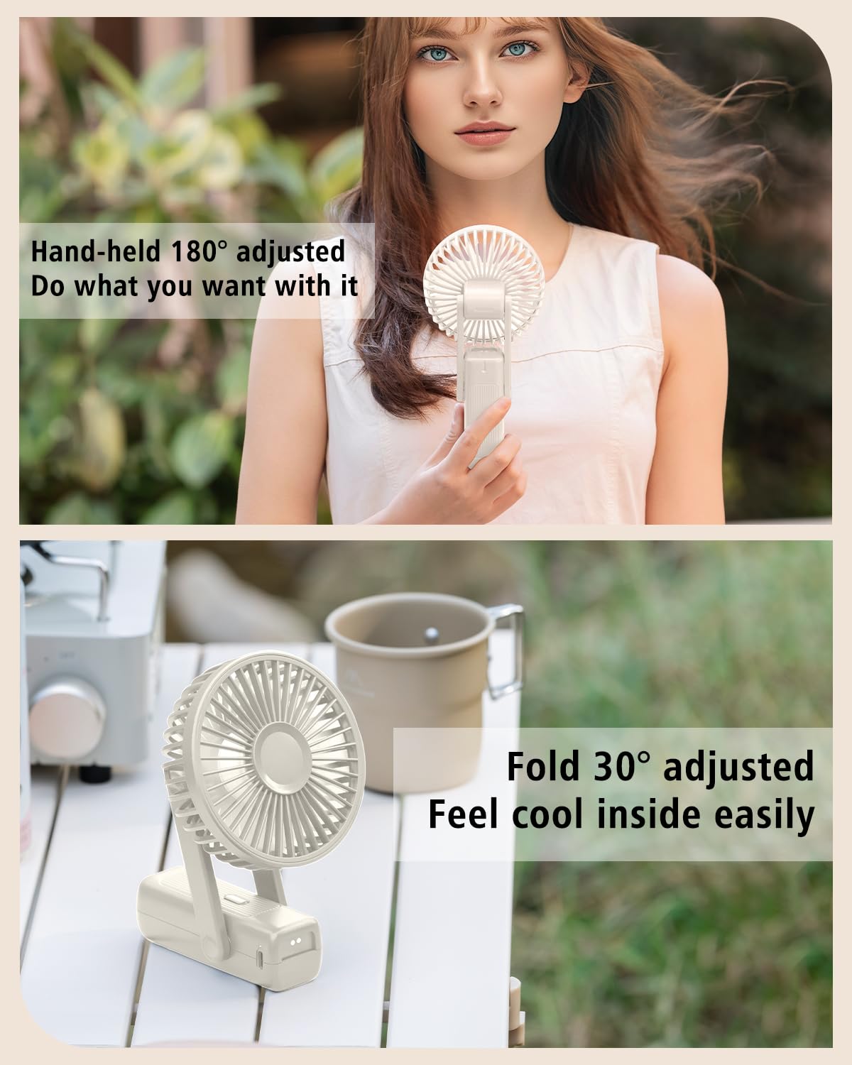 Oatsbasf Handheld Fan With 3 Speeds,90°Auto-Swinging,Ultra-Quiet,Rechargeable Personal Fan With Clip