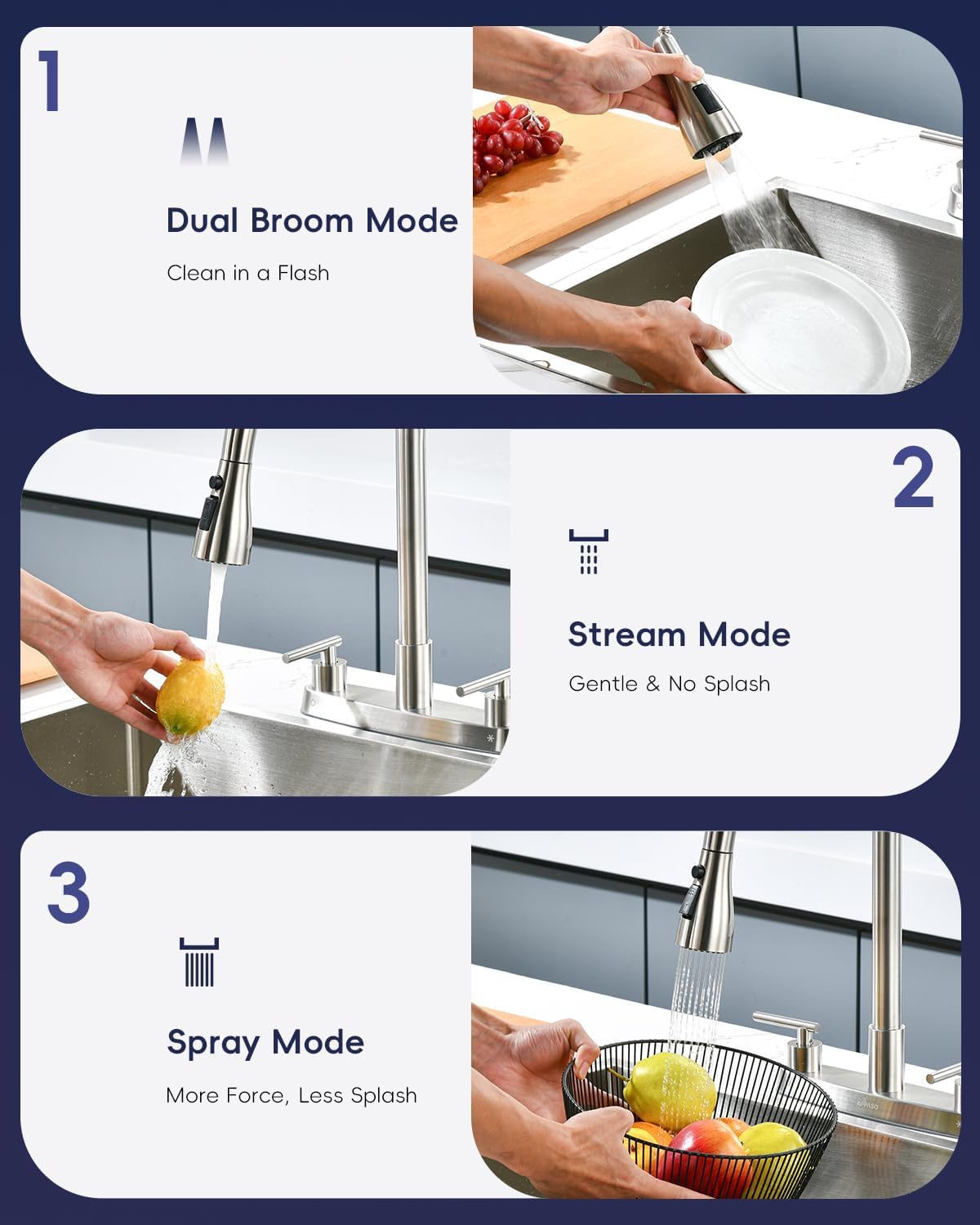 Appaso 2 Handle Kitchen Faucet With Sprayer, 4-Hole Kitchen Faucet With Pull Down Sprayer And Soap Dispenser, High Arc Stainless For 3 & 4 Hole Rv Outdoor Sink, Brushed Nickel