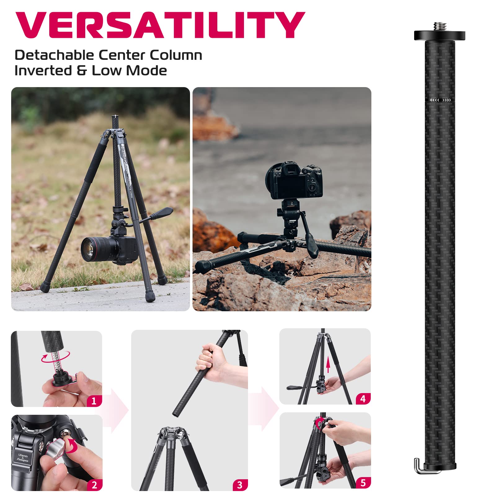 Ulanzi F38 Video Travel Tripod, 61.4" Lightweight Carbon Fiber Camera Tripod With Quick Release 1/4" Screw & Video Head, For Most Cameras/Dslr/Projector, Weight 2.38Lbs, Maxload 22Lbs